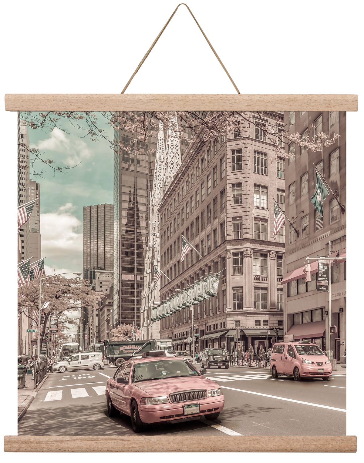 MANHATTAN 5th Avenue | urban vintage style, 40x40 cm (40x40 cm), Tölgy akasztó