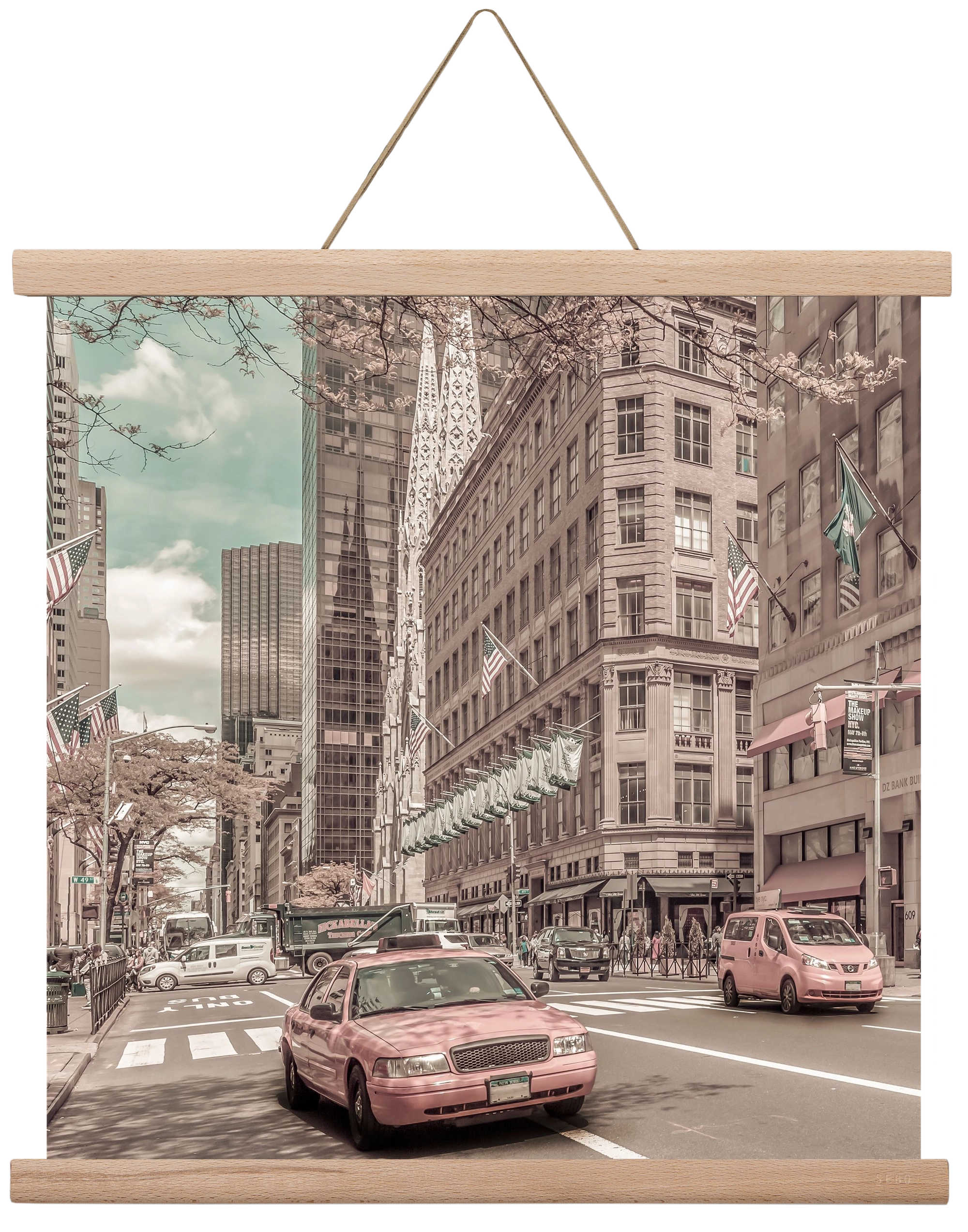 MANHATTAN 5th Avenue | urban vintage style, 40x40 cm (40x40 cm), Tölgy akasztó