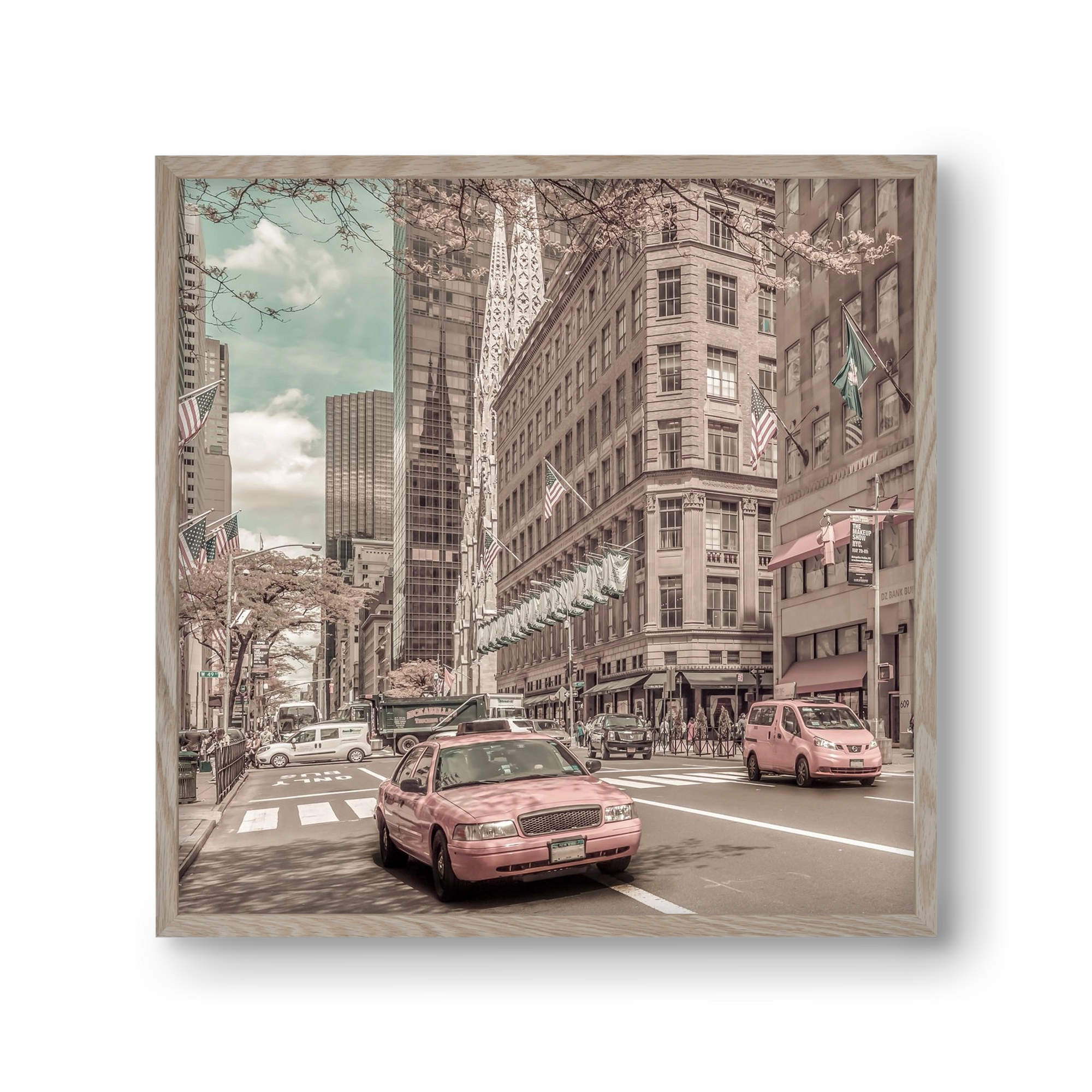 MANHATTAN 5th Avenue | urban vintage style, 30x30 cm (30x30 cm), Tölgy keret