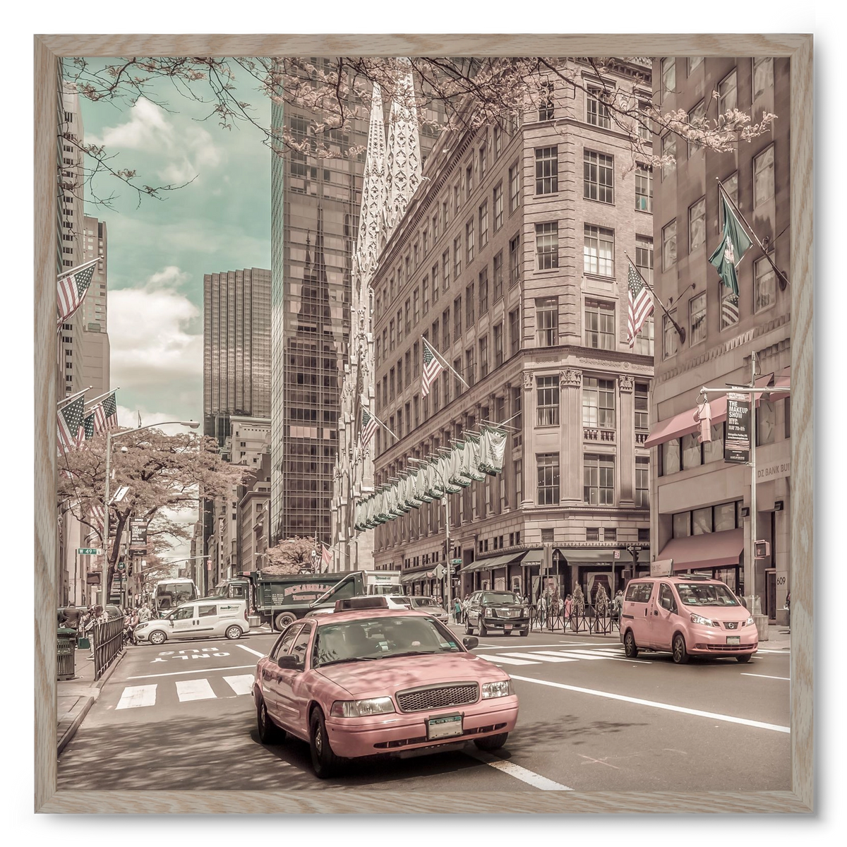 MANHATTAN 5th Avenue | urban vintage style, 50x50 cm (50x50 cm), Tölgy keret