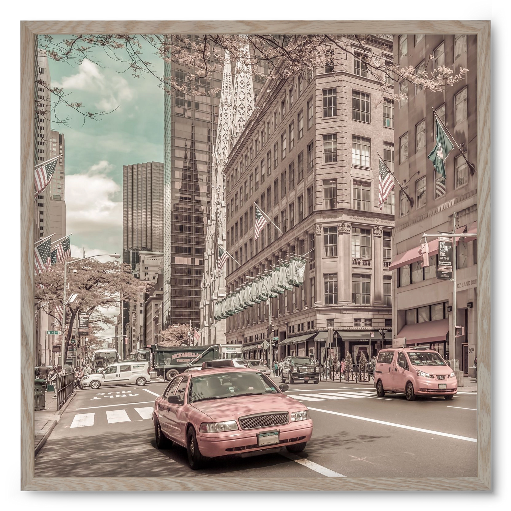 MANHATTAN 5th Avenue | urban vintage style, 50x50 cm (50x50 cm), Tölgy keret