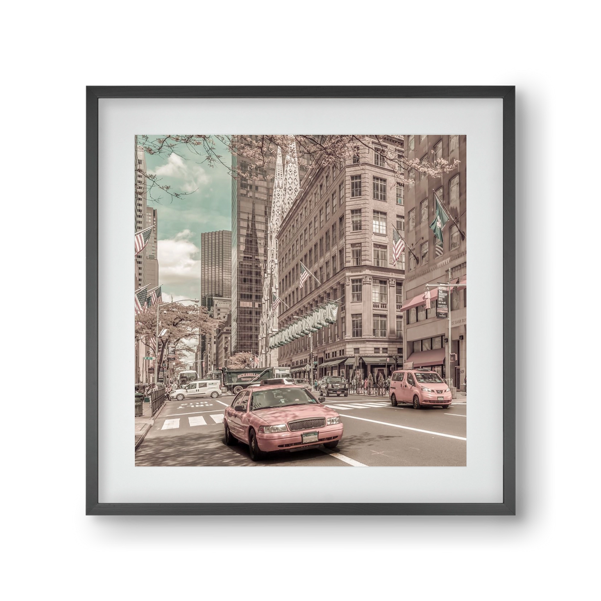 MANHATTAN 5th Avenue | urban vintage style, 30x30 cm (20x20 cm), Fekete keret, paszpartuval