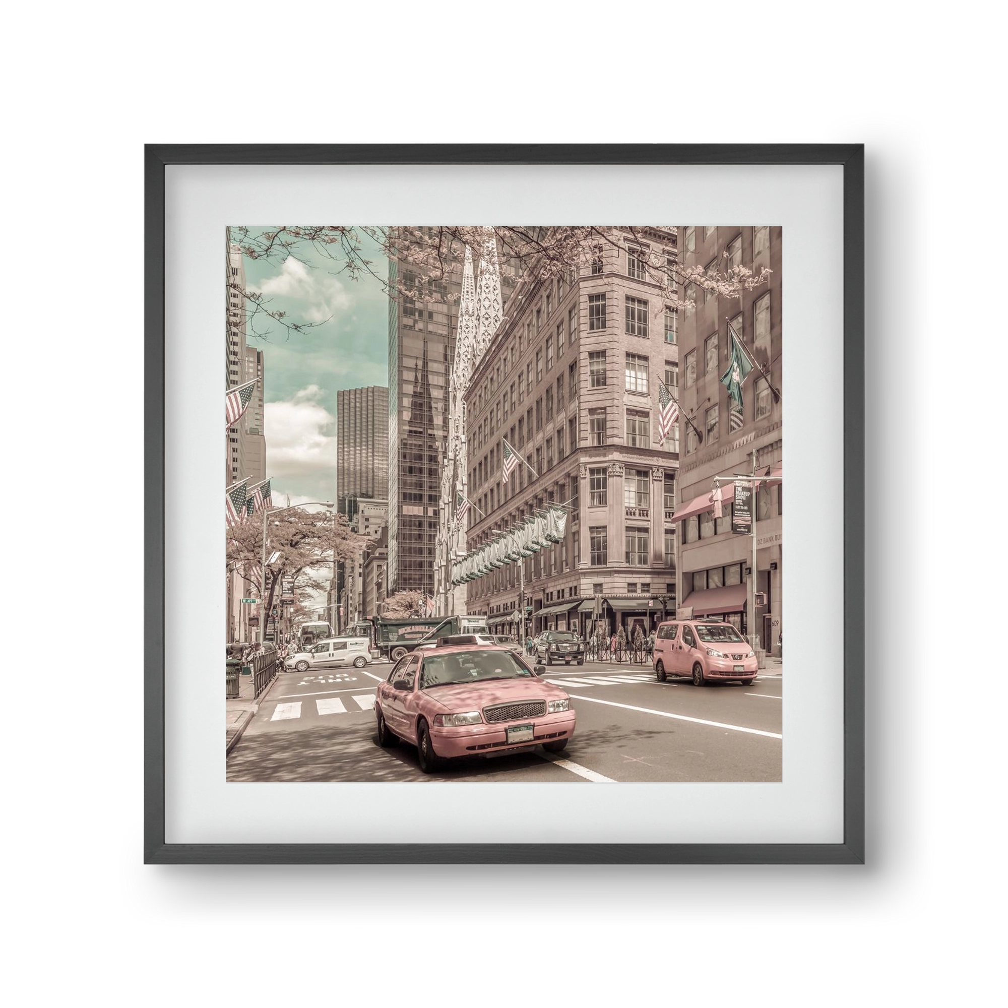 MANHATTAN 5th Avenue | urban vintage style, 30x30 cm (20x20 cm), Fekete keret, paszpartuval
