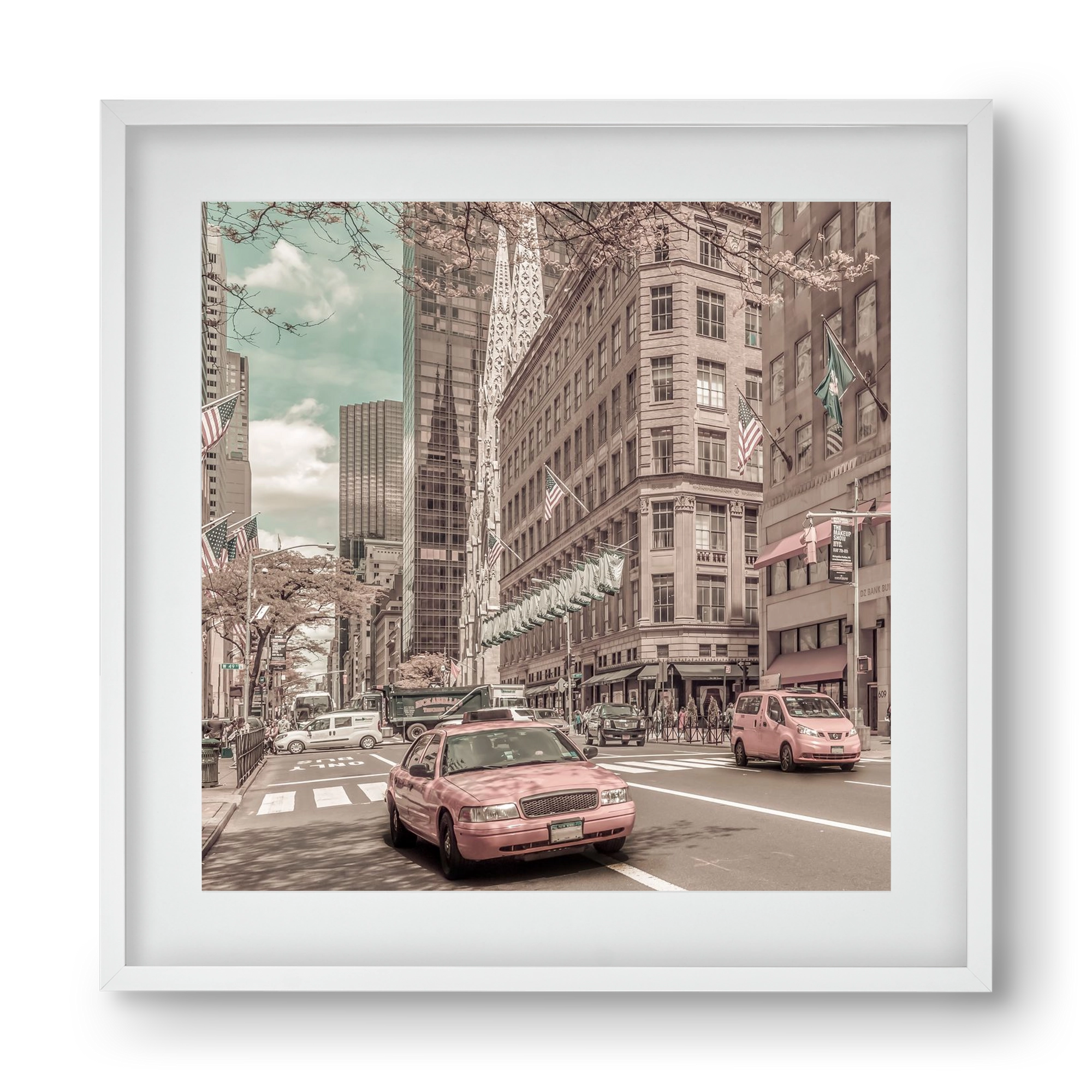 MANHATTAN 5th Avenue | urban vintage style, 40x40 cm (30x30 cm), Fehér keret, paszpartuval