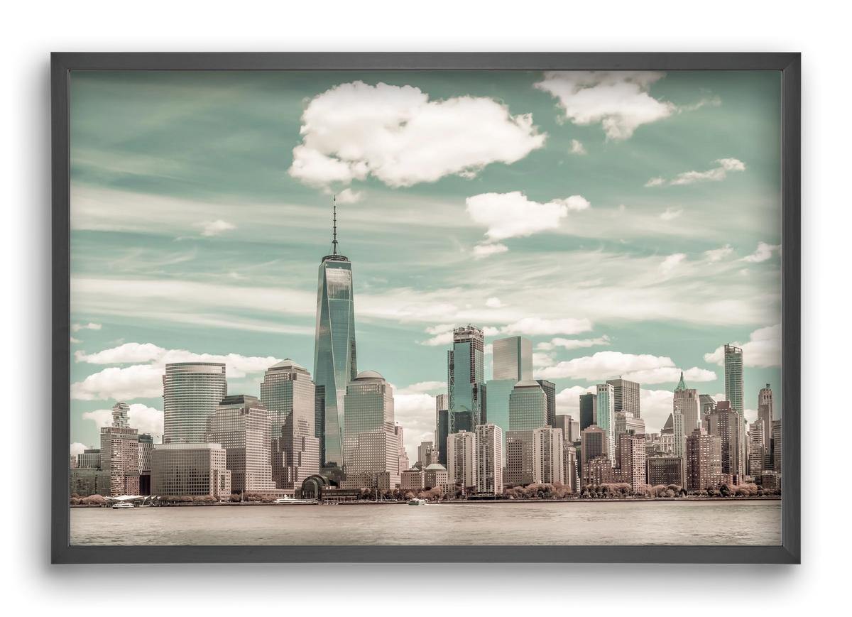 NEW YORK CITY Manhattan Skyline & Hudson River | urban vintage s, 60x40 cm (60x40 cm), Fekete keret