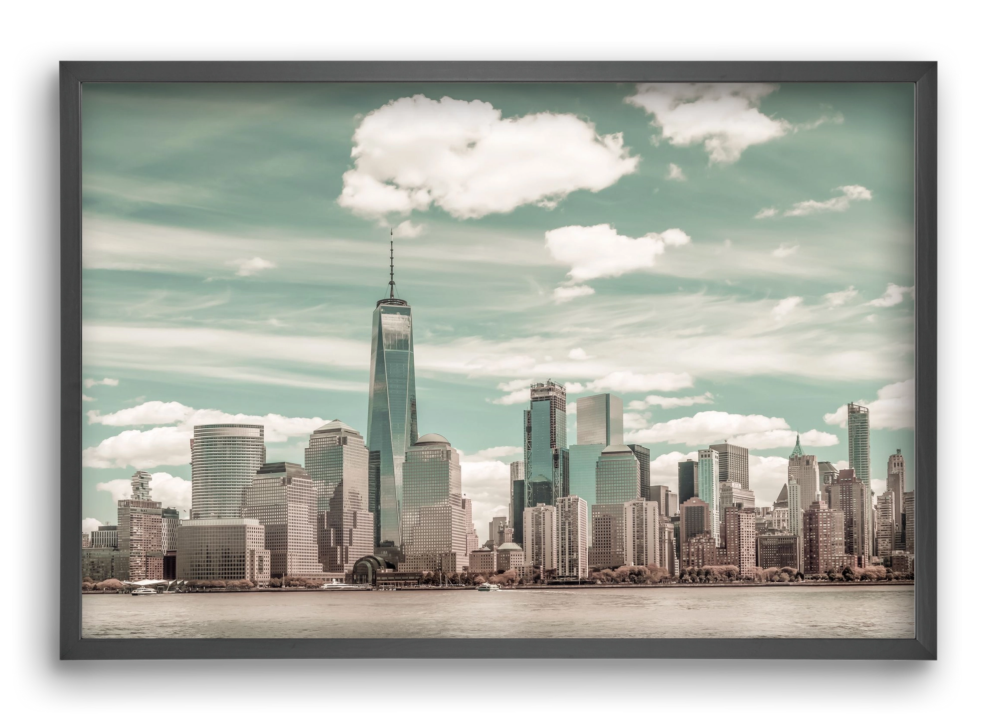 NEW YORK CITY Manhattan Skyline & Hudson River | urban vintage s, 60x40 cm (60x40 cm), Fekete keret