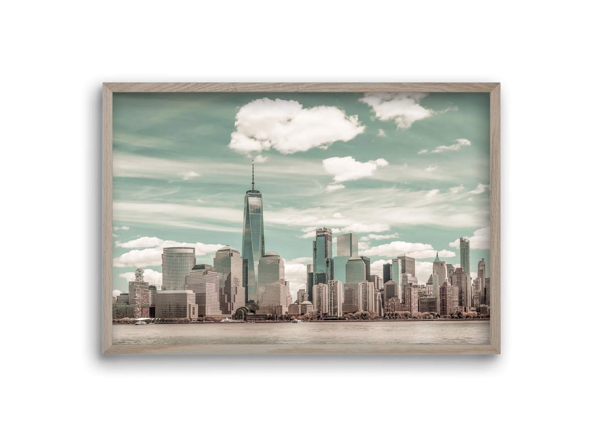 NEW YORK CITY Manhattan Skyline & Hudson River | urban vintage s, 30x20 cm (30x20 cm), Tölgy keret