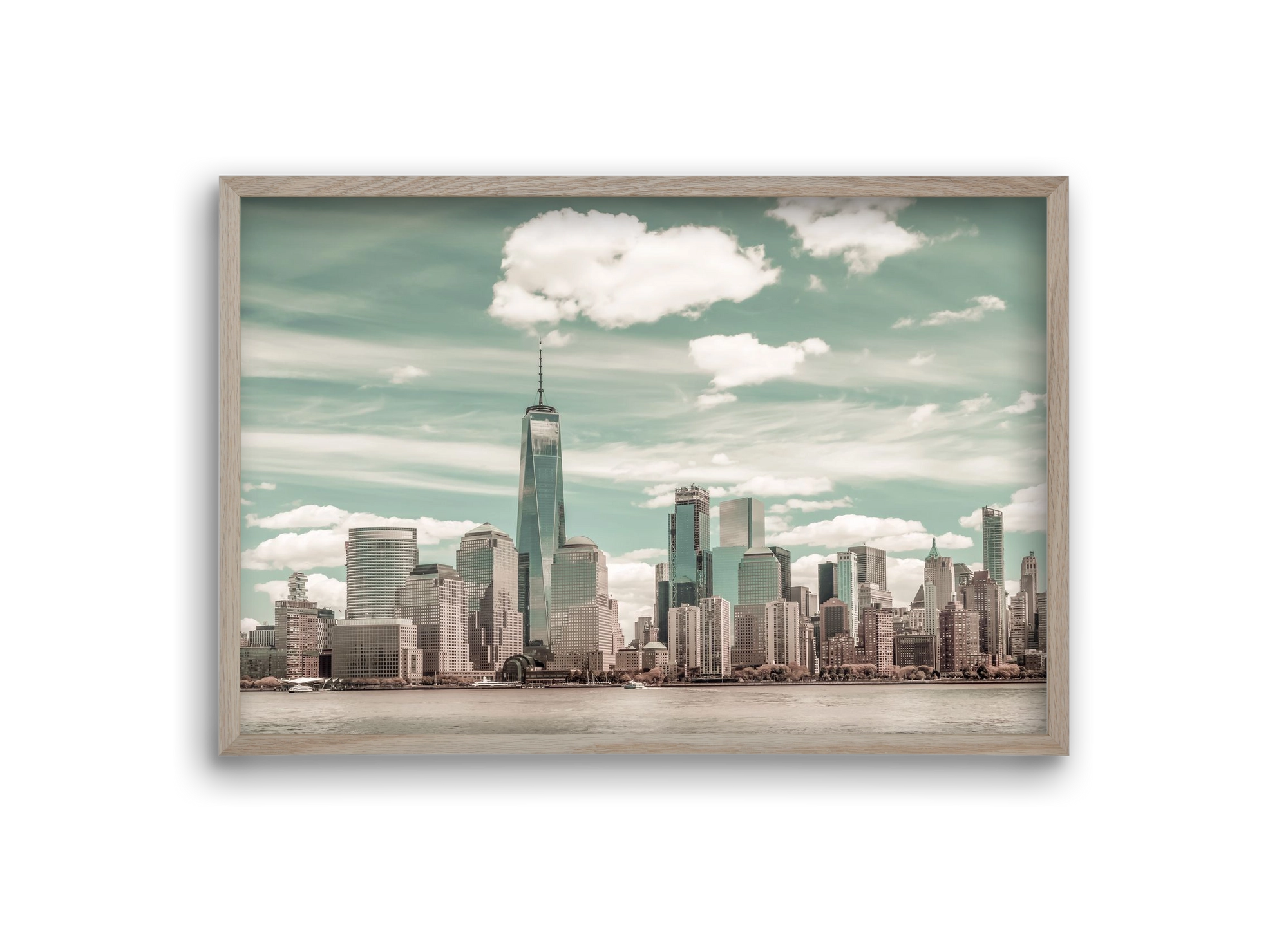 NEW YORK CITY Manhattan Skyline & Hudson River | urban vintage s, 30x20 cm (30x20 cm), Tölgy keret