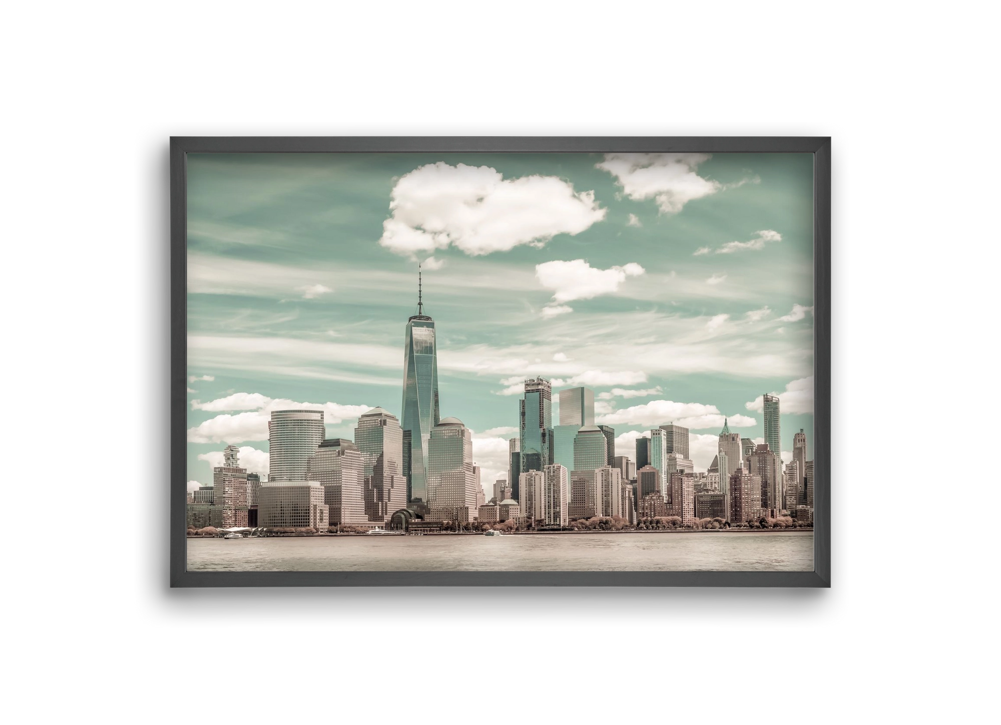NEW YORK CITY Manhattan Skyline & Hudson River | urban vintage s, 30x20 cm (30x20 cm), Fekete keret