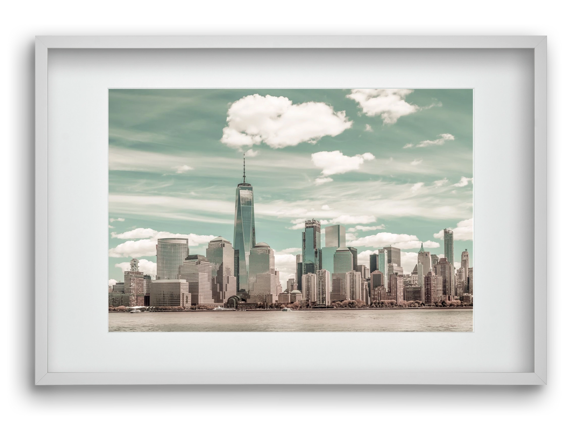 NEW YORK CITY Manhattan Skyline & Hudson River | urban vintage s, 60x40 cm (45x30 cm), Fehér keret, paszpartuval