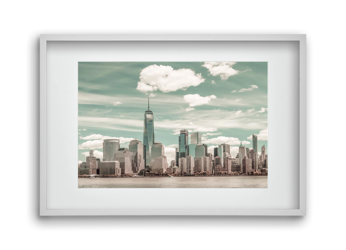 NEW YORK CITY Manhattan Skyline & Hudson River | urban vintage s, 45x30 cm (30x20 cm), Fehér keret, paszpartuval