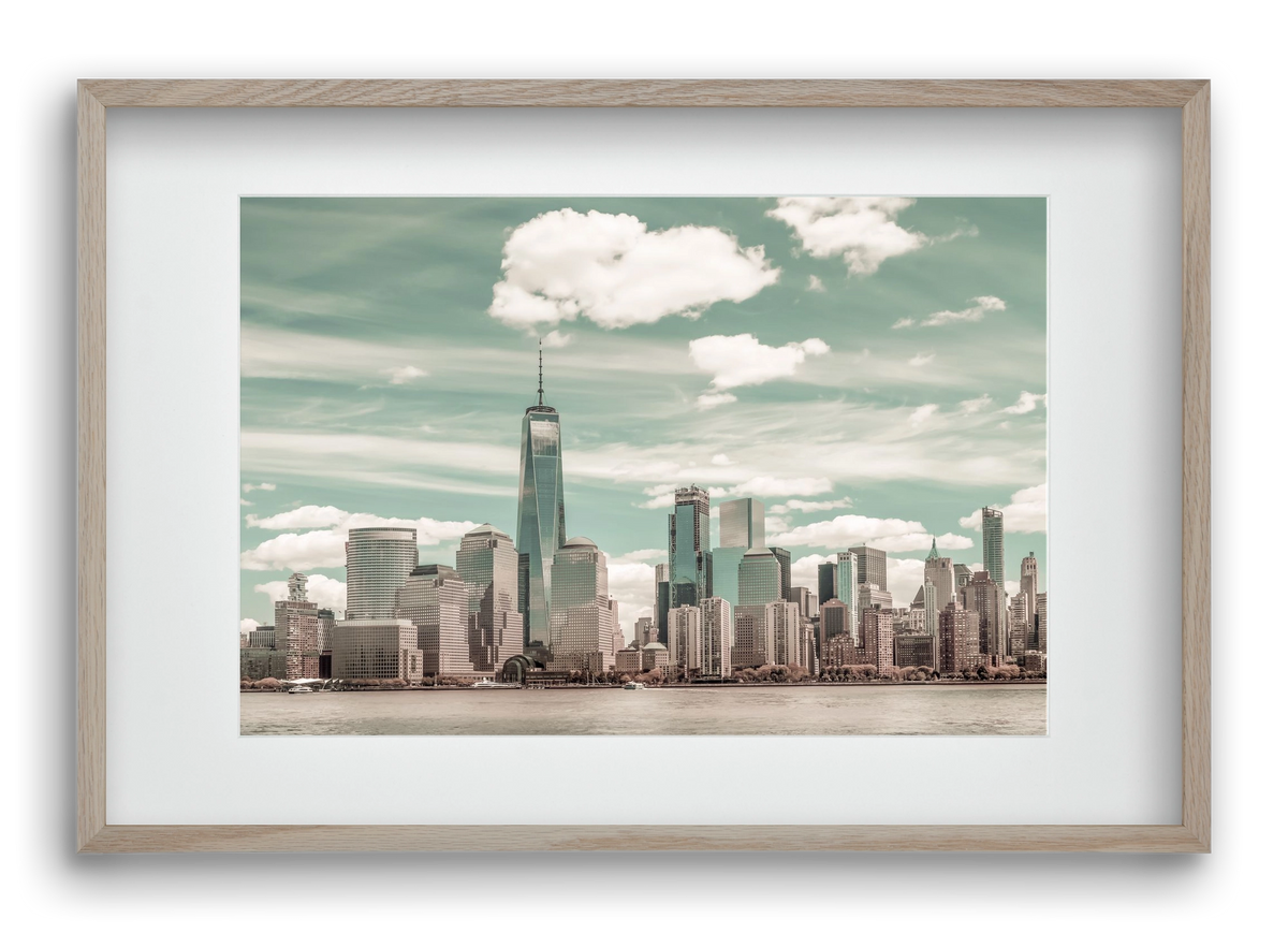 NEW YORK CITY Manhattan Skyline & Hudson River | urban vintage s, 60x40 cm (45x30 cm), Tölgy keret, paszpartuval
