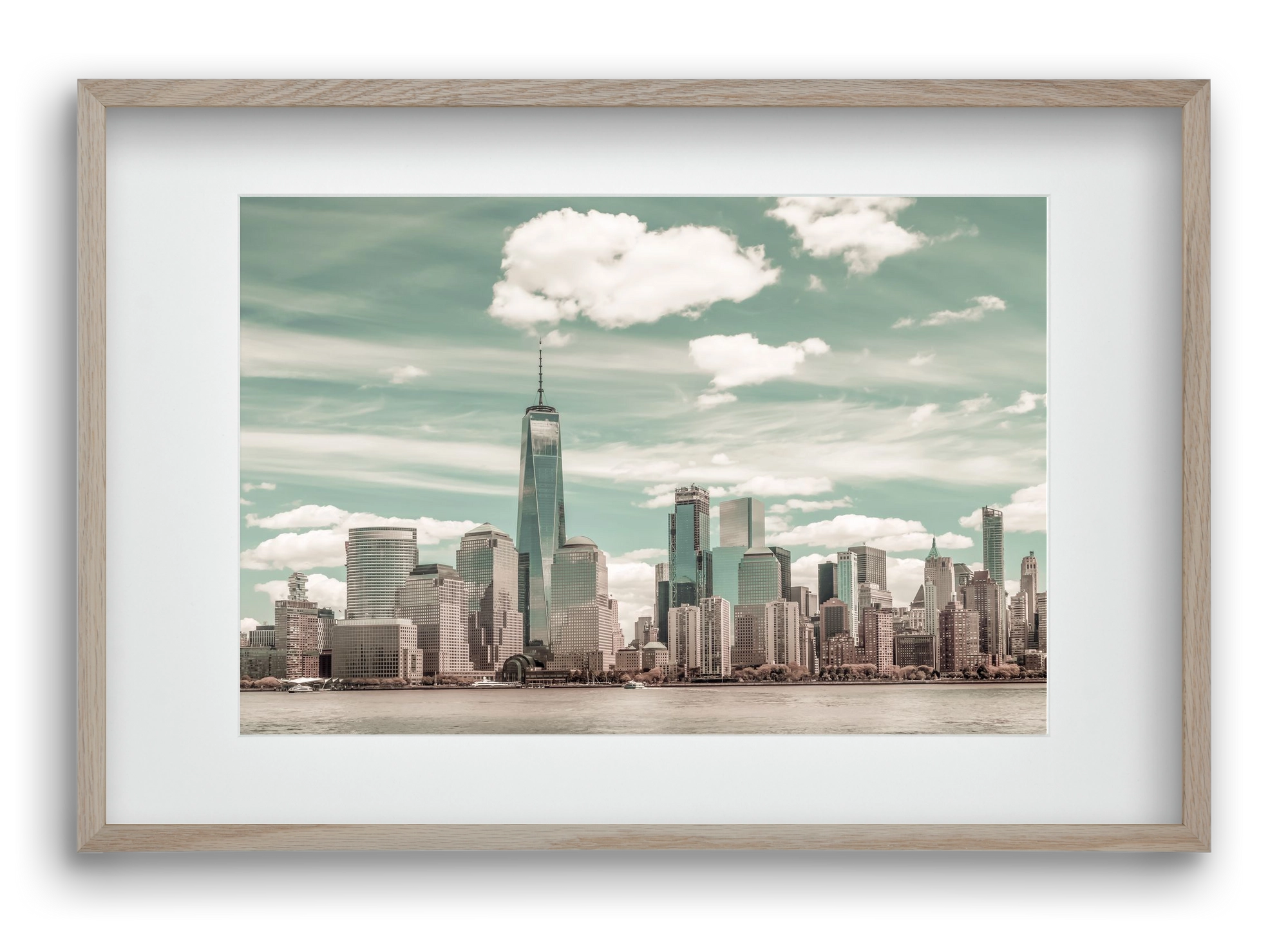 NEW YORK CITY Manhattan Skyline & Hudson River | urban vintage s, 60x40 cm (45x30 cm), Tölgy keret, paszpartuval