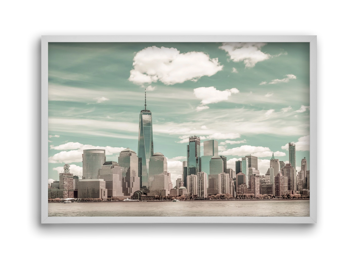 NEW YORK CITY Manhattan Skyline & Hudson River | urban vintage s, 45x30 cm (45x30 cm), Fehér keret