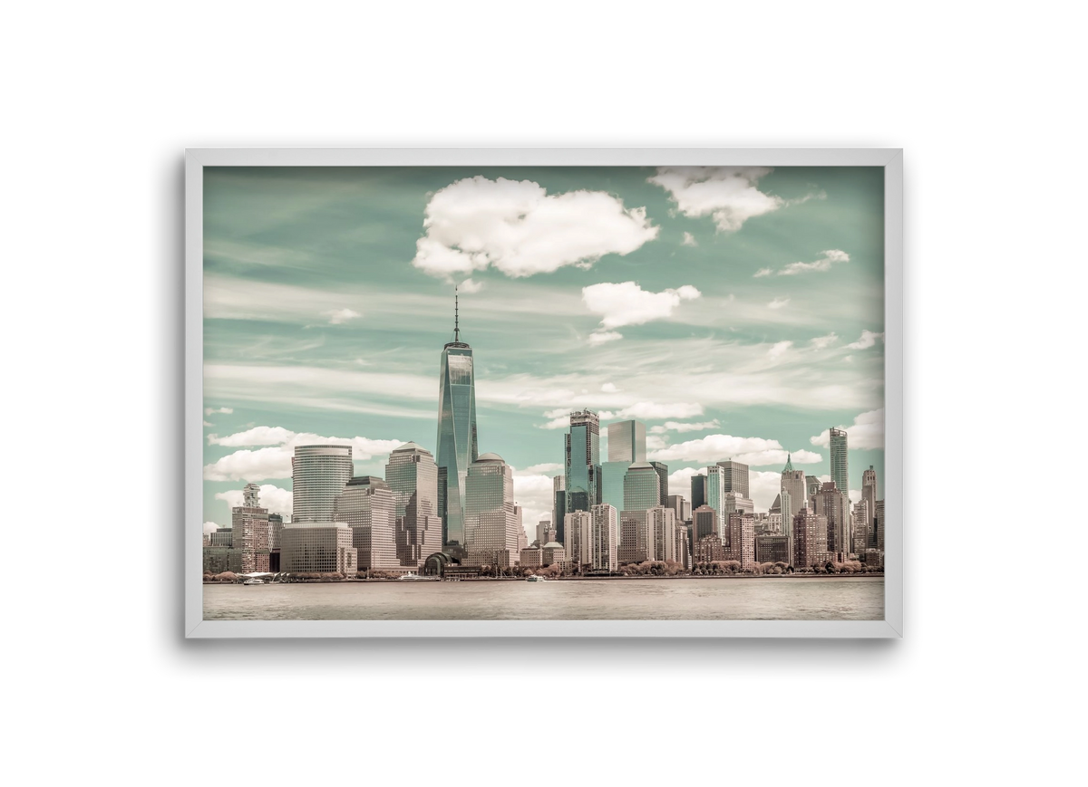 NEW YORK CITY Manhattan Skyline & Hudson River | urban vintage s, 30x20 cm (30x20 cm), Fehér keret