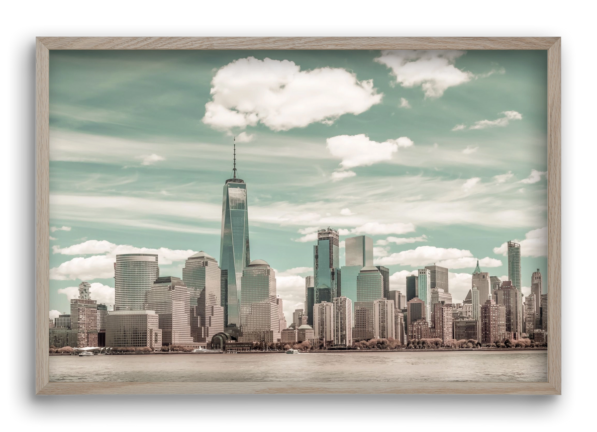 NEW YORK CITY Manhattan Skyline & Hudson River | urban vintage s, 60x40 cm (60x40 cm), Tölgy keret