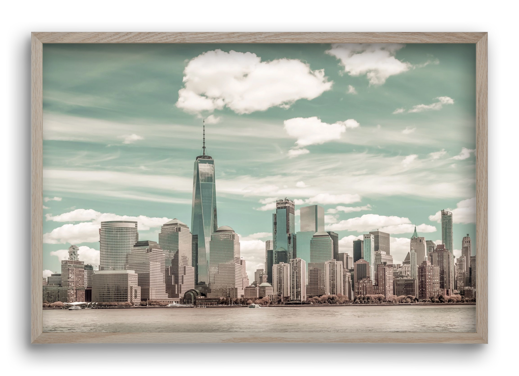 NEW YORK CITY Manhattan Skyline & Hudson River | urban vintage s, 60x40 cm (60x40 cm), Tölgy keret