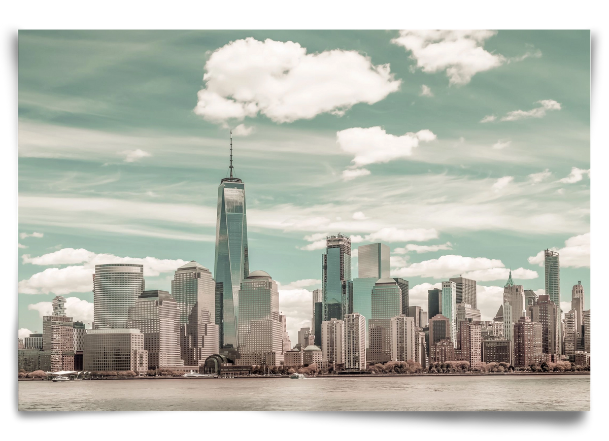 NEW YORK CITY Manhattan Skyline & Hudson River | urban vintage s, 90x60 cm, Keret nélkül