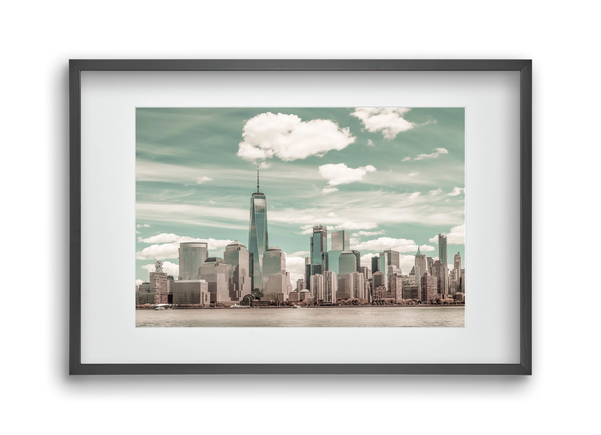 NEW YORK CITY Manhattan Skyline & Hudson River | urban vintage s, 45x30 cm (30x20 cm), Fekete keret, paszpartuval