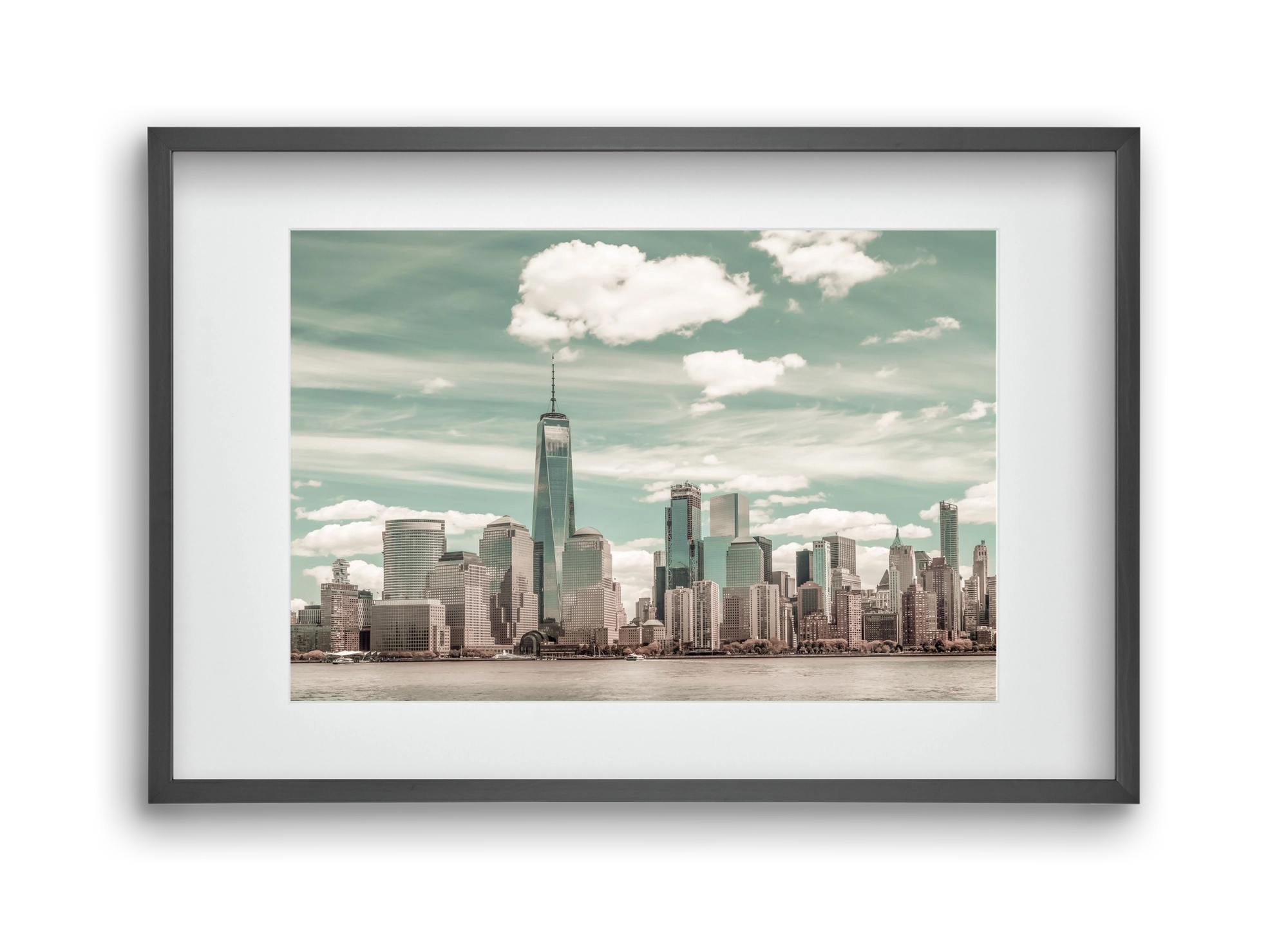 NEW YORK CITY Manhattan Skyline & Hudson River | urban vintage s, 45x30 cm (30x20 cm), Fekete keret, paszpartuval