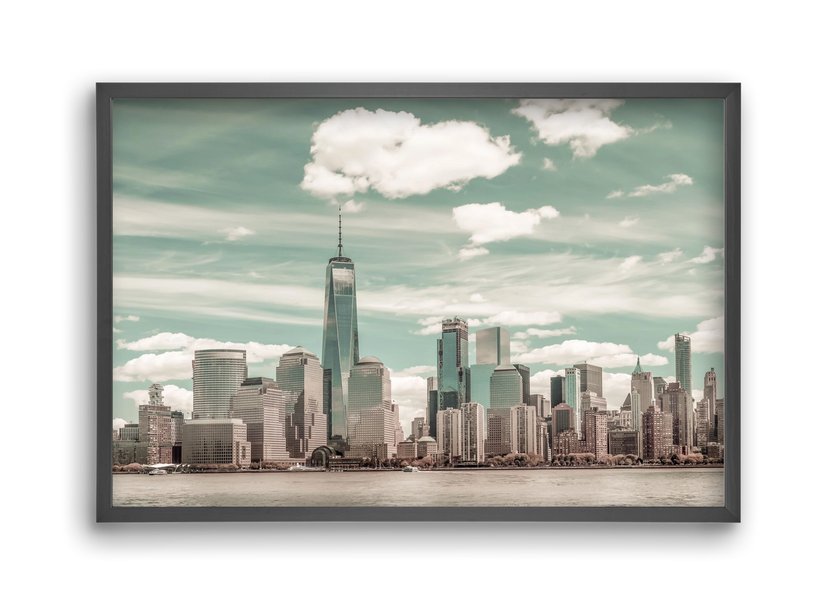 NEW YORK CITY Manhattan Skyline & Hudson River | urban vintage s, 45x30 cm (45x30 cm), Fekete keret