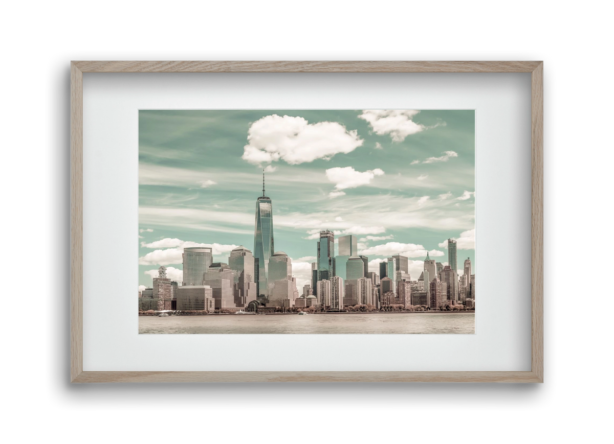 NEW YORK CITY Manhattan Skyline & Hudson River | urban vintage s, 45x30 cm (30x20 cm), Tölgy keret, paszpartuval