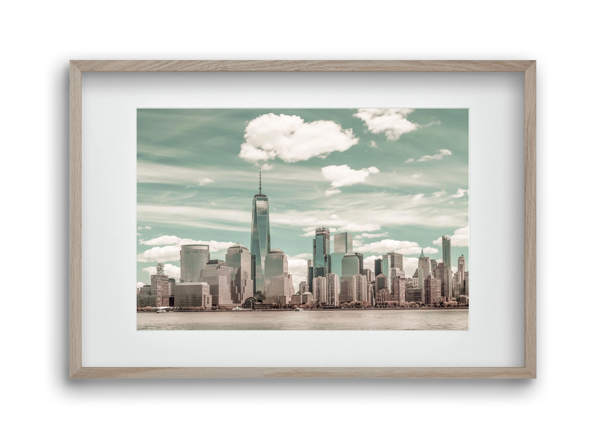 NEW YORK CITY Manhattan Skyline & Hudson River | urban vintage s, 45x30 cm (30x20 cm), Tölgy keret, paszpartuval