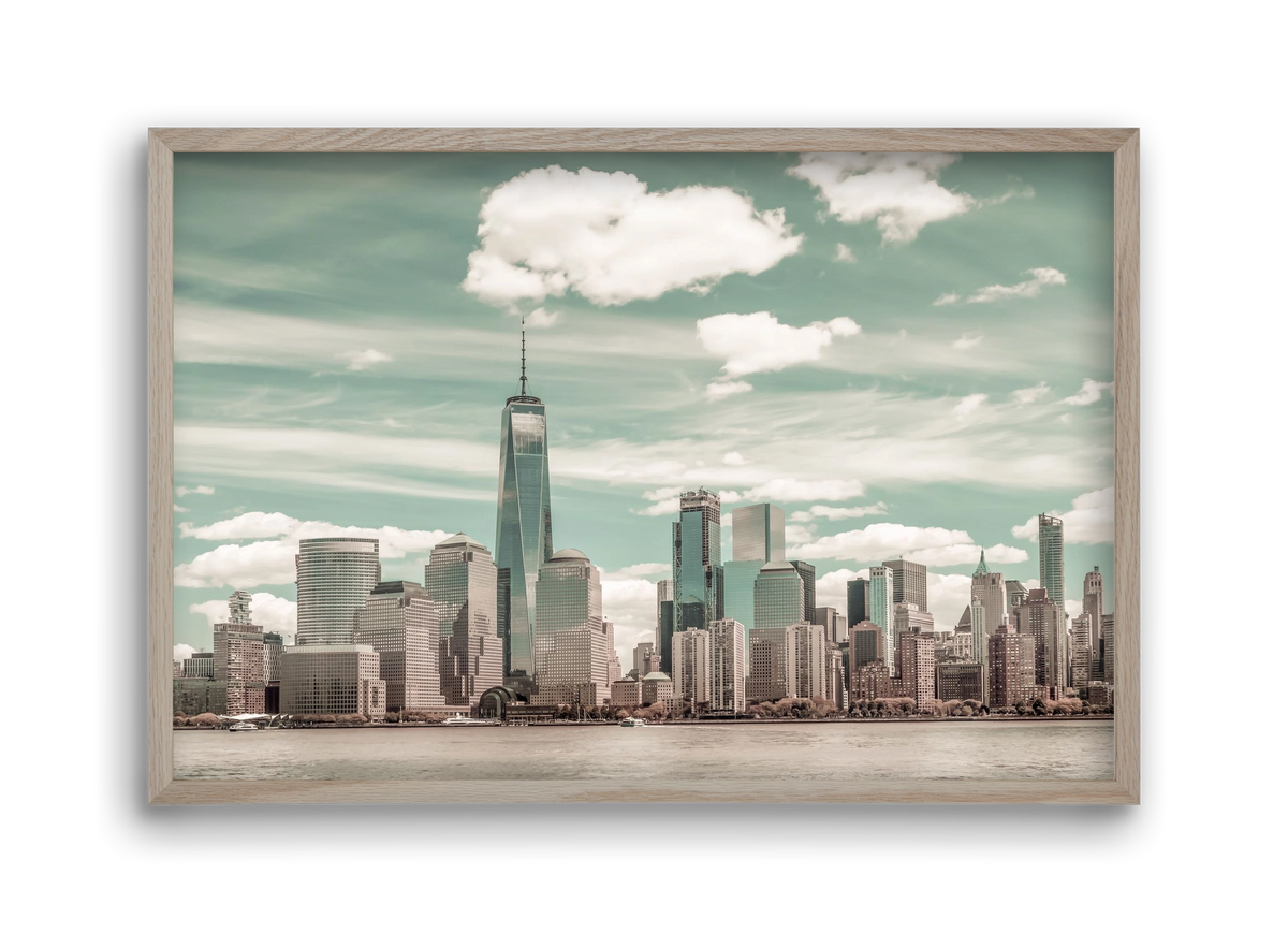 NEW YORK CITY Manhattan Skyline & Hudson River | urban vintage s, 45x30 cm (45x30 cm), Tölgy keret