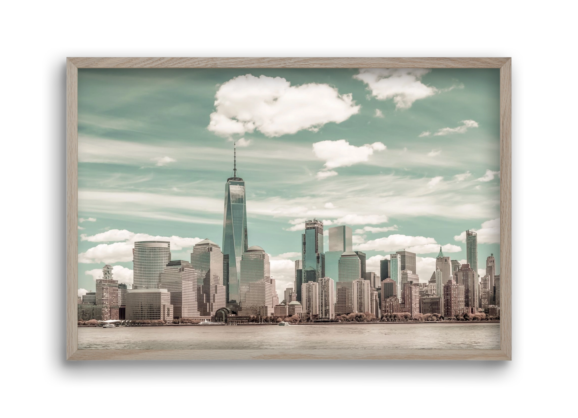 NEW YORK CITY Manhattan Skyline & Hudson River | urban vintage s, 45x30 cm (45x30 cm), Tölgy keret