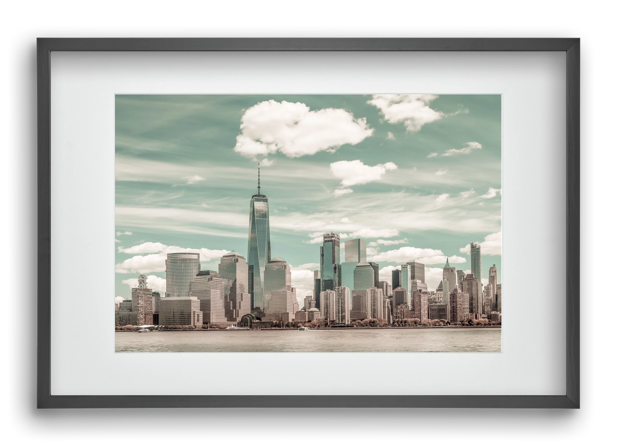 NEW YORK CITY Manhattan Skyline & Hudson River | urban vintage s, 60x40 cm (45x30 cm), Fekete keret, paszpartuval