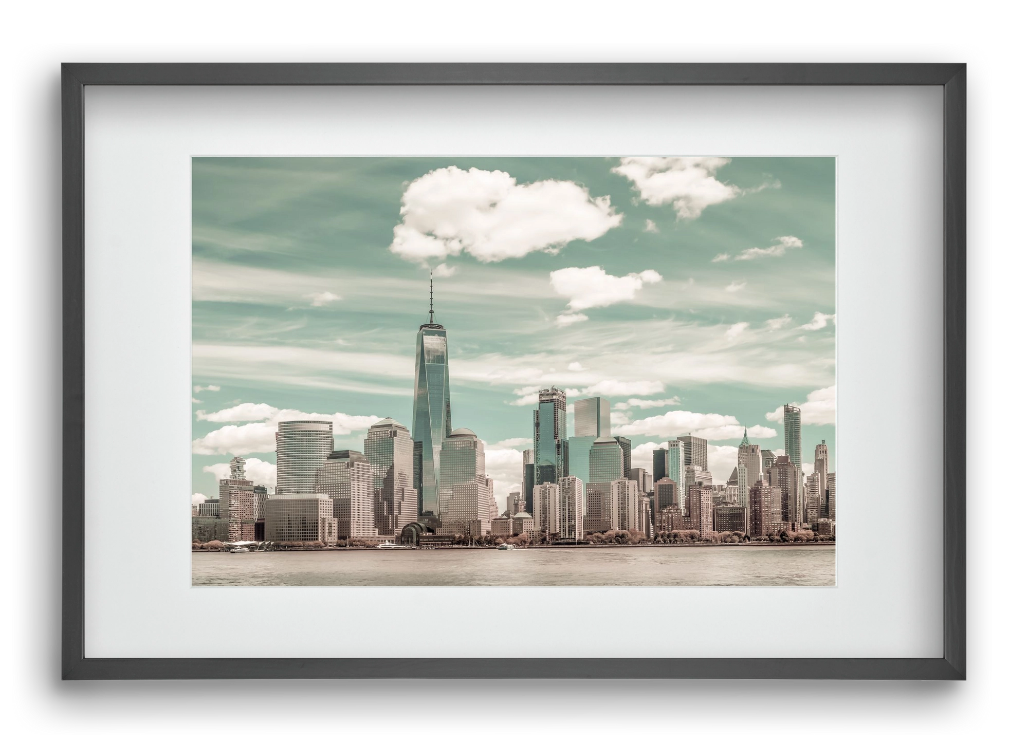 NEW YORK CITY Manhattan Skyline & Hudson River | urban vintage s, 60x40 cm (45x30 cm), Fekete keret, paszpartuval