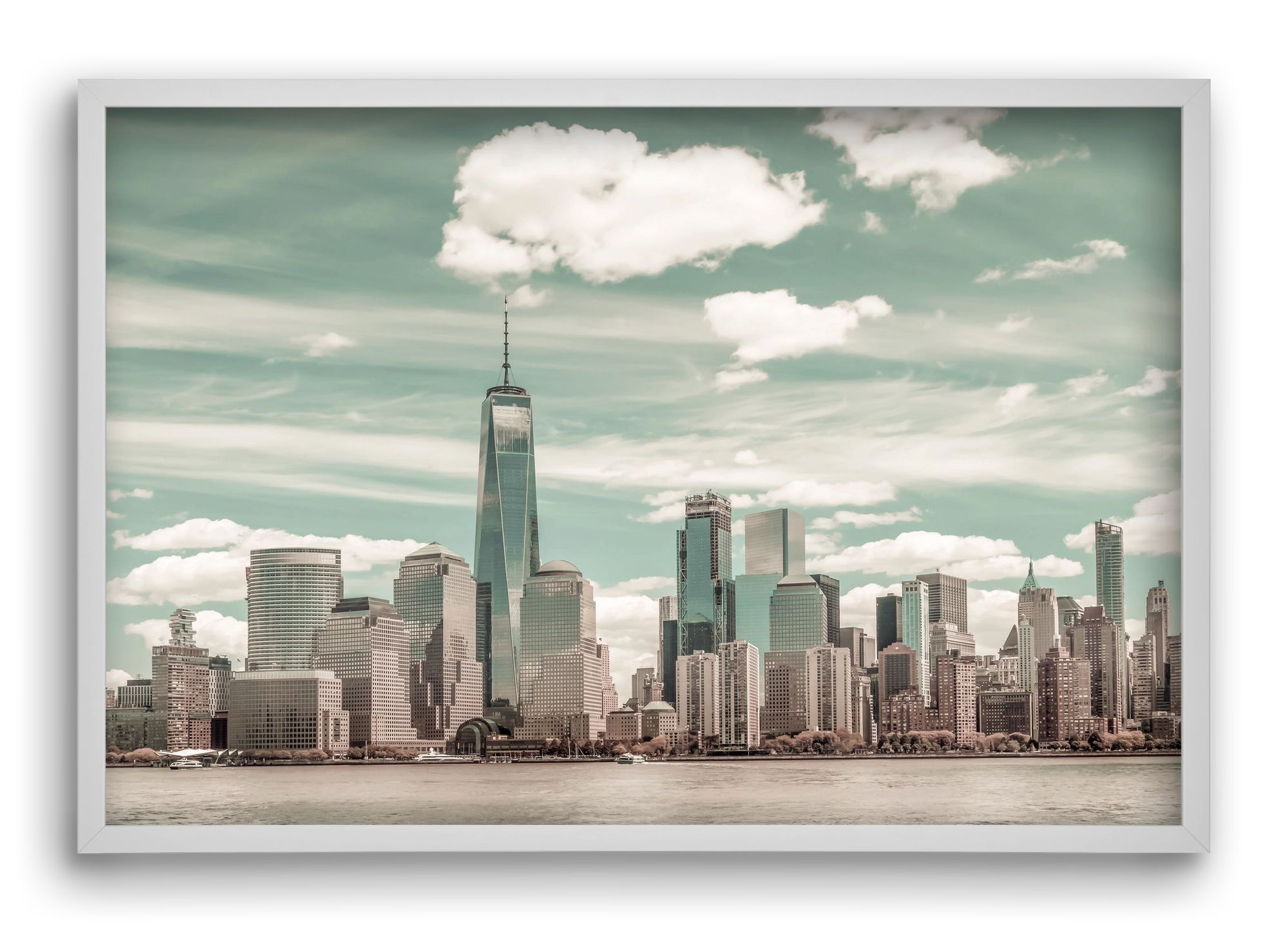 NEW YORK CITY Manhattan Skyline & Hudson River | urban vintage s, 60x40 cm (60x40 cm), Fehér keret