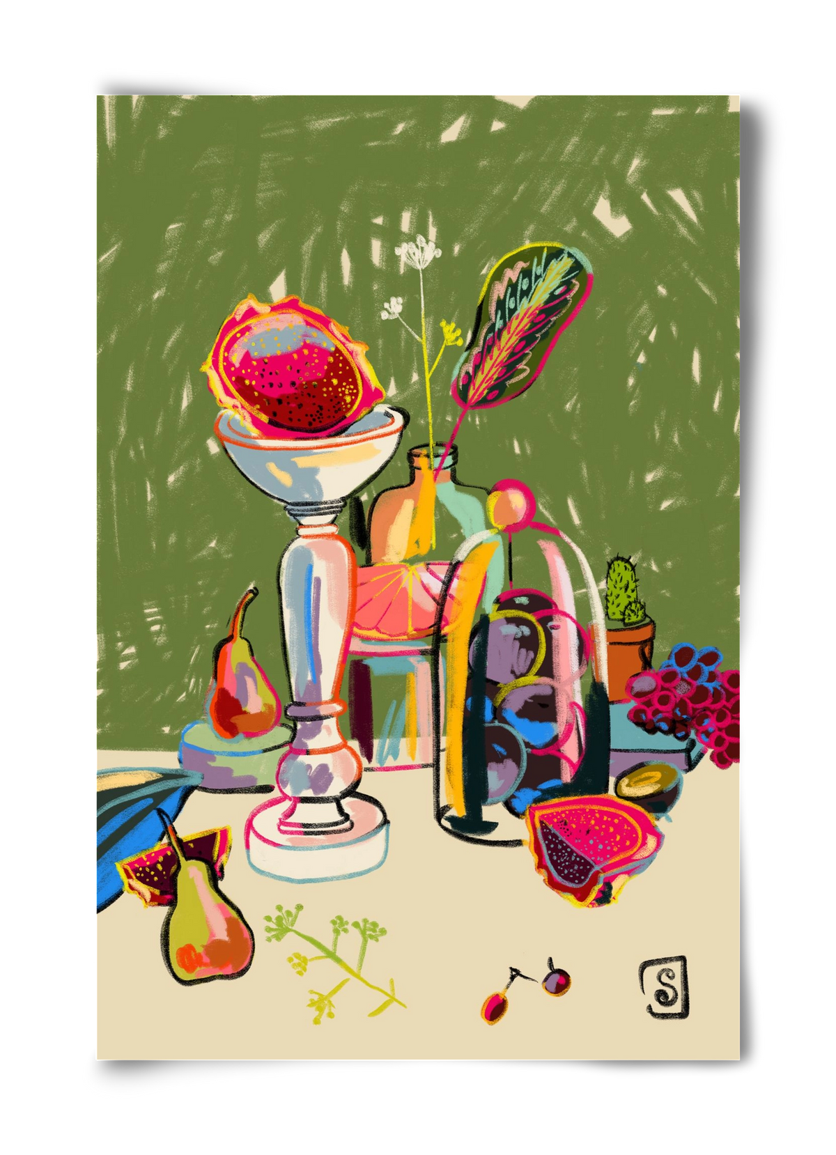 STILL LIFE WITH DRAGON FRUIT, 40x60 cm, Keret nélkül