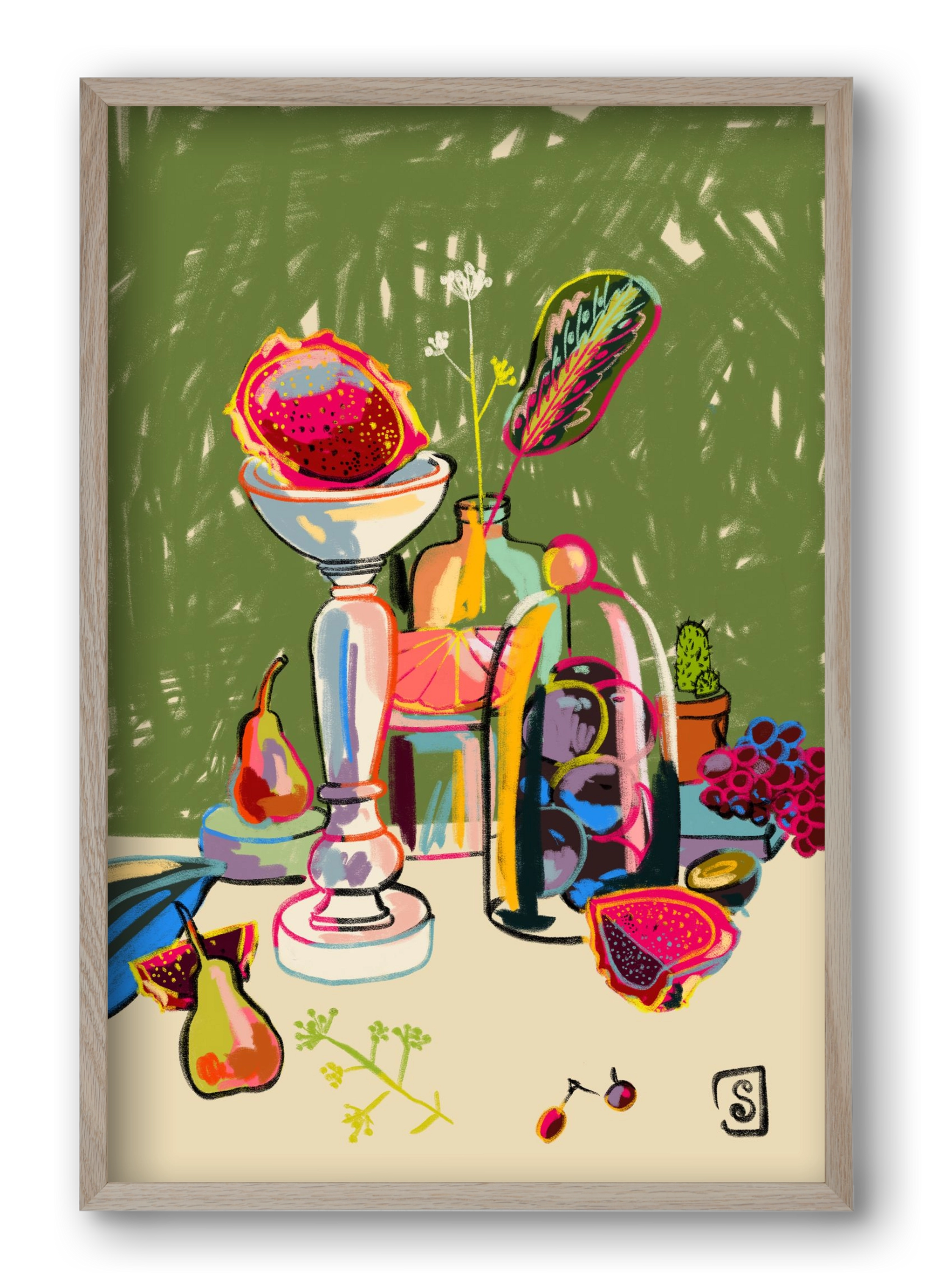 STILL LIFE WITH DRAGON FRUIT, 40x60 cm (40x60 cm), Tölgy keret