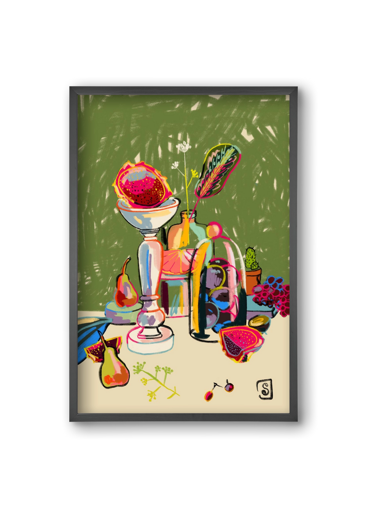 STILL LIFE WITH DRAGON FRUIT, 20x30 cm (20x30 cm), Fekete keret