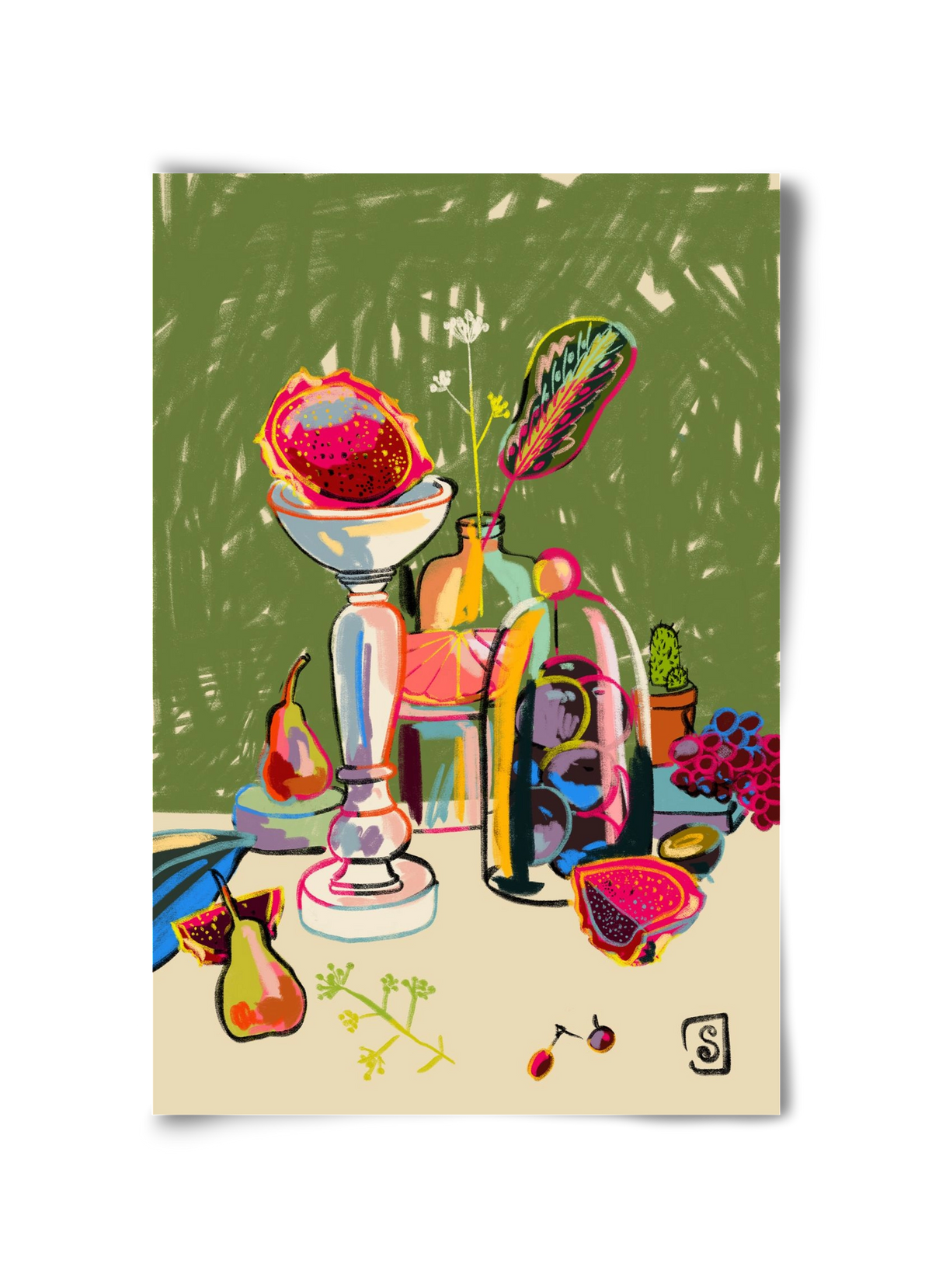 STILL LIFE WITH DRAGON FRUIT, 30x45 cm, Keret nélkül