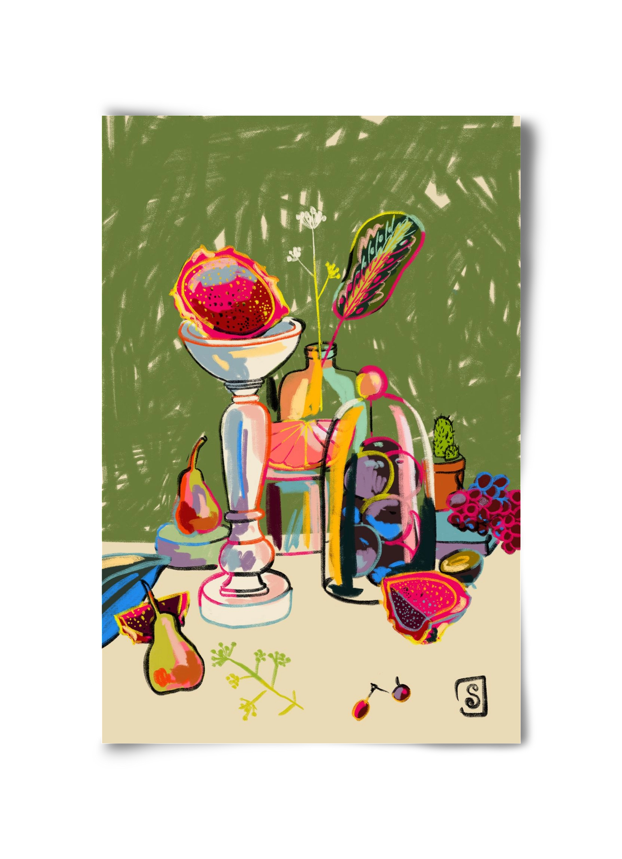 STILL LIFE WITH DRAGON FRUIT, 30x45 cm, Keret nélkül