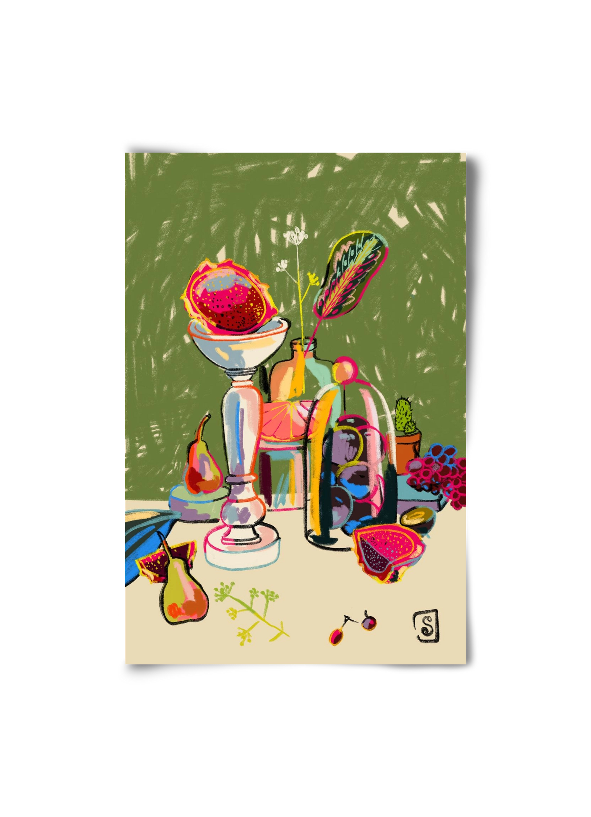 STILL LIFE WITH DRAGON FRUIT, 20x30 cm, Keret nélkül