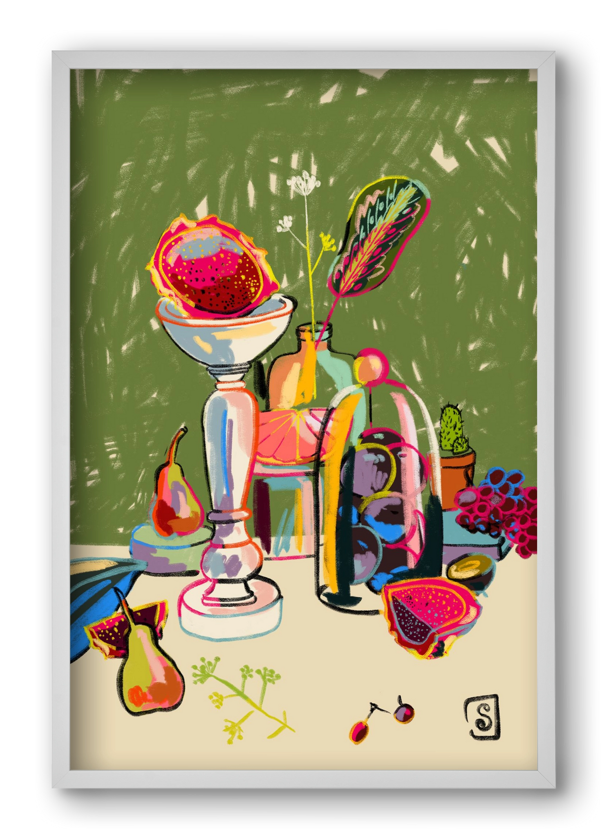 STILL LIFE WITH DRAGON FRUIT, 40x60 cm (40x60 cm), Fehér keret
