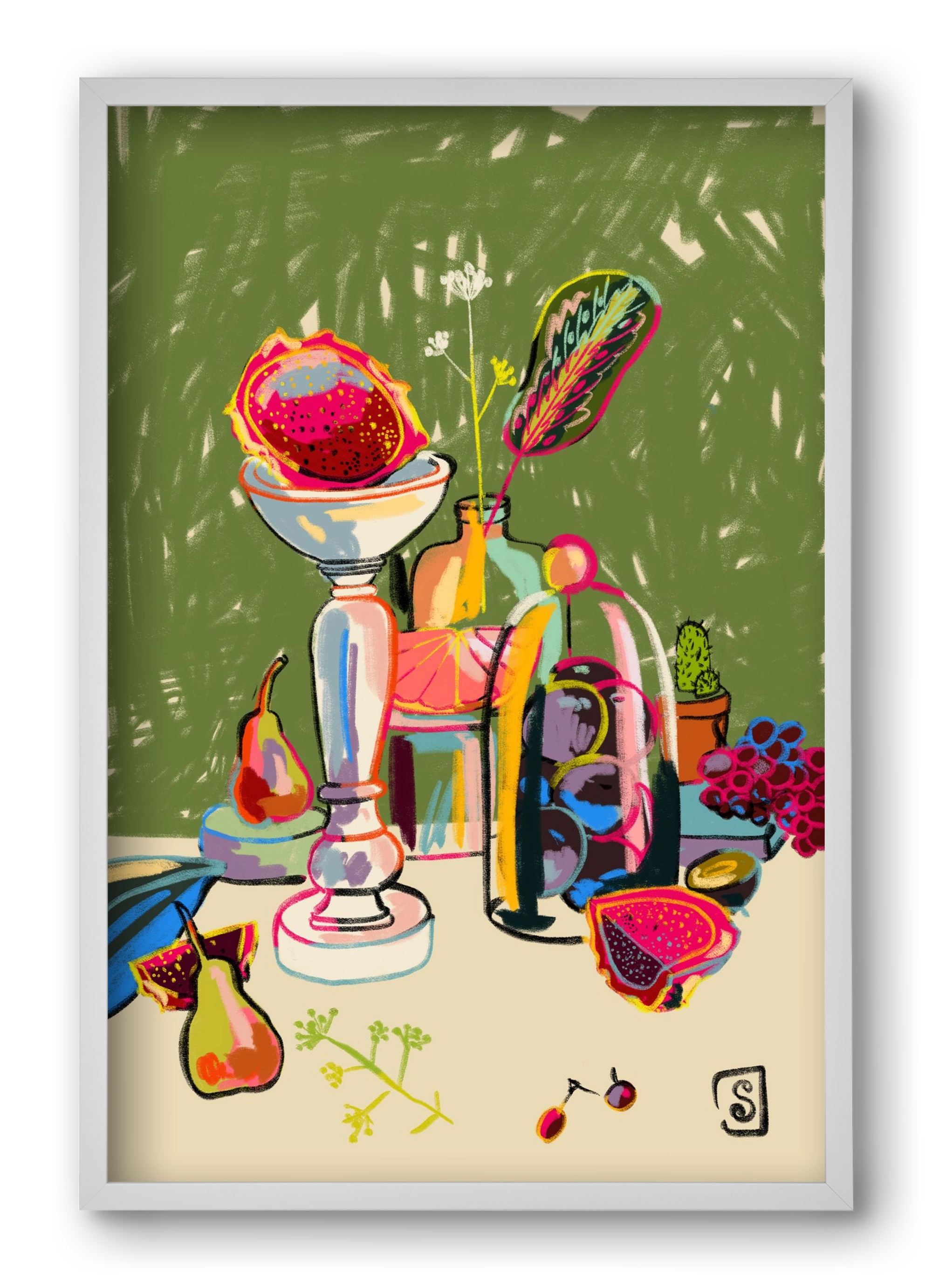 STILL LIFE WITH DRAGON FRUIT, 40x60 cm (40x60 cm), Fehér keret