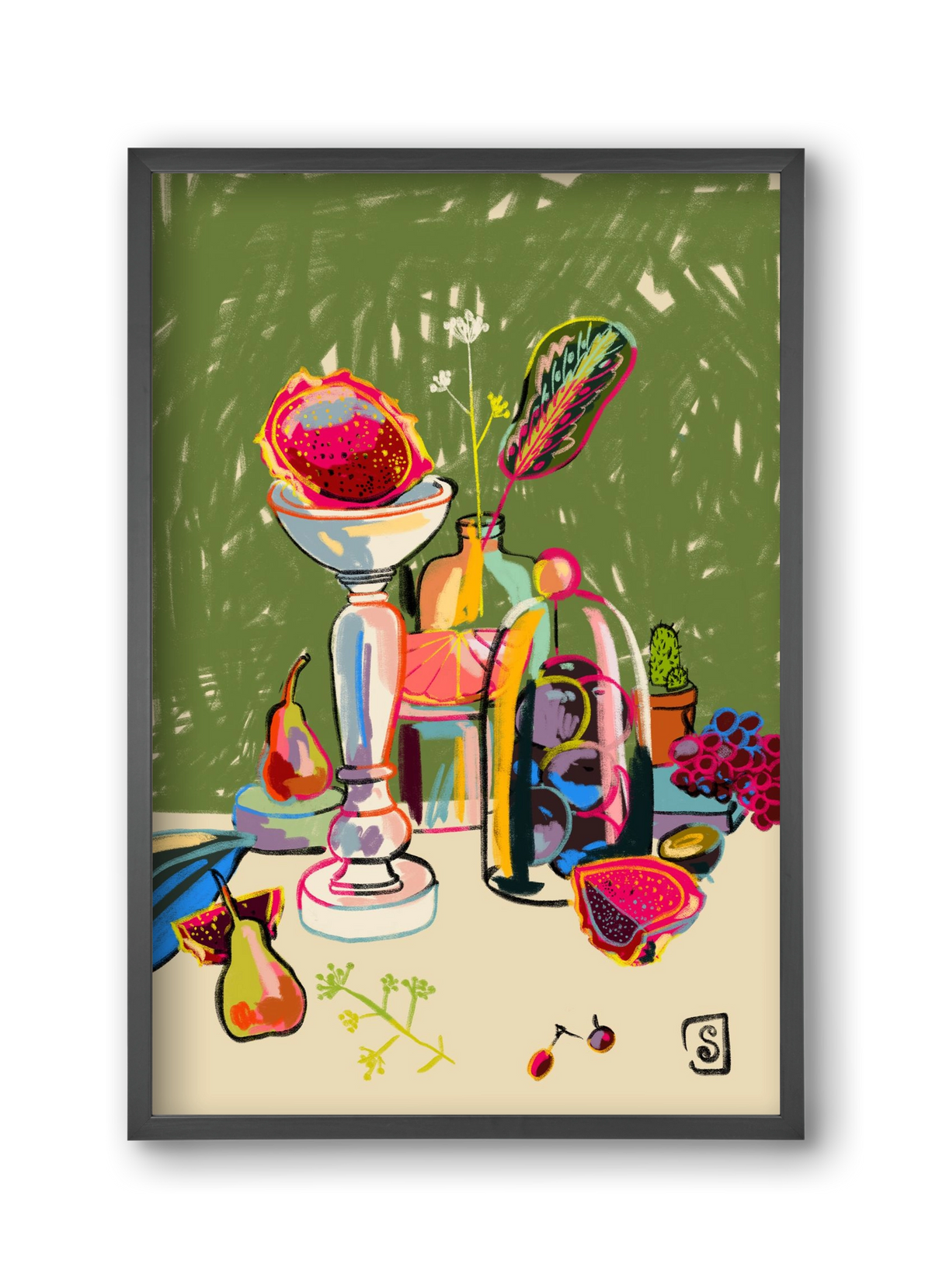 STILL LIFE WITH DRAGON FRUIT, 30x45 cm (30x45 cm), Fekete keret