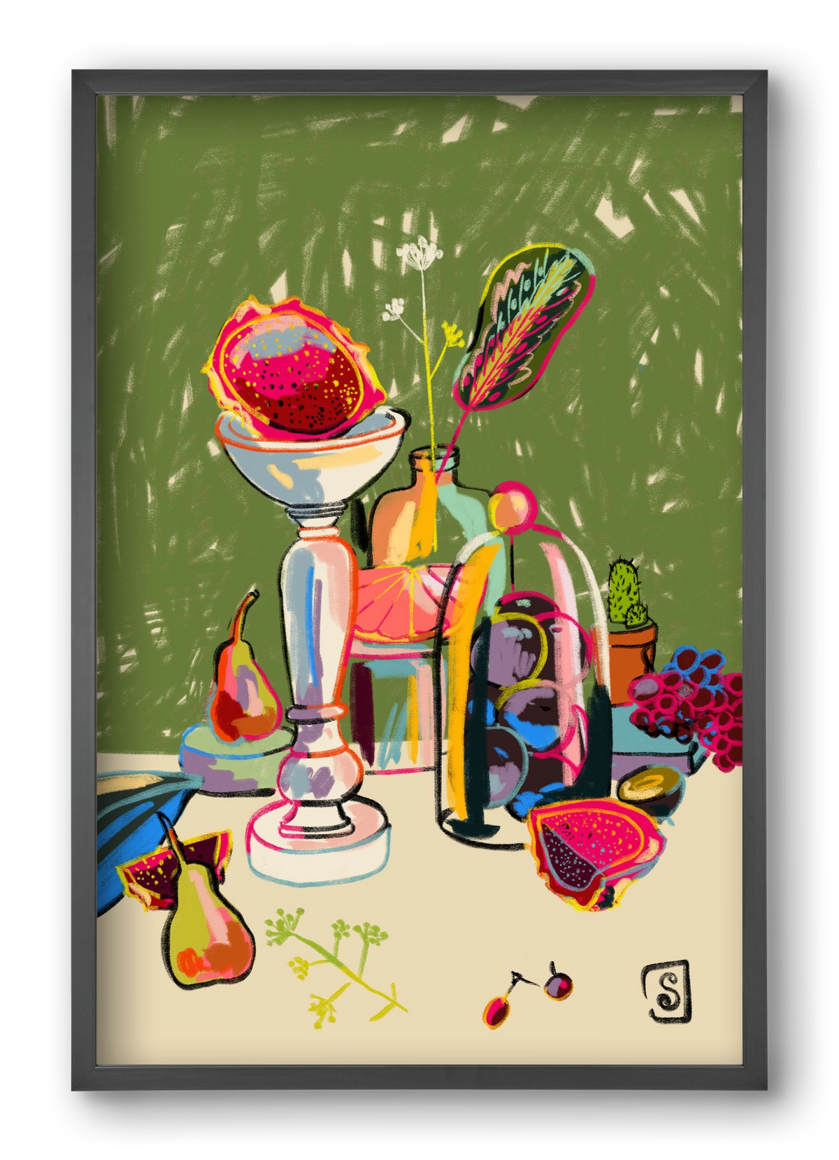 STILL LIFE WITH DRAGON FRUIT, 40x60 cm (40x60 cm), Fekete keret