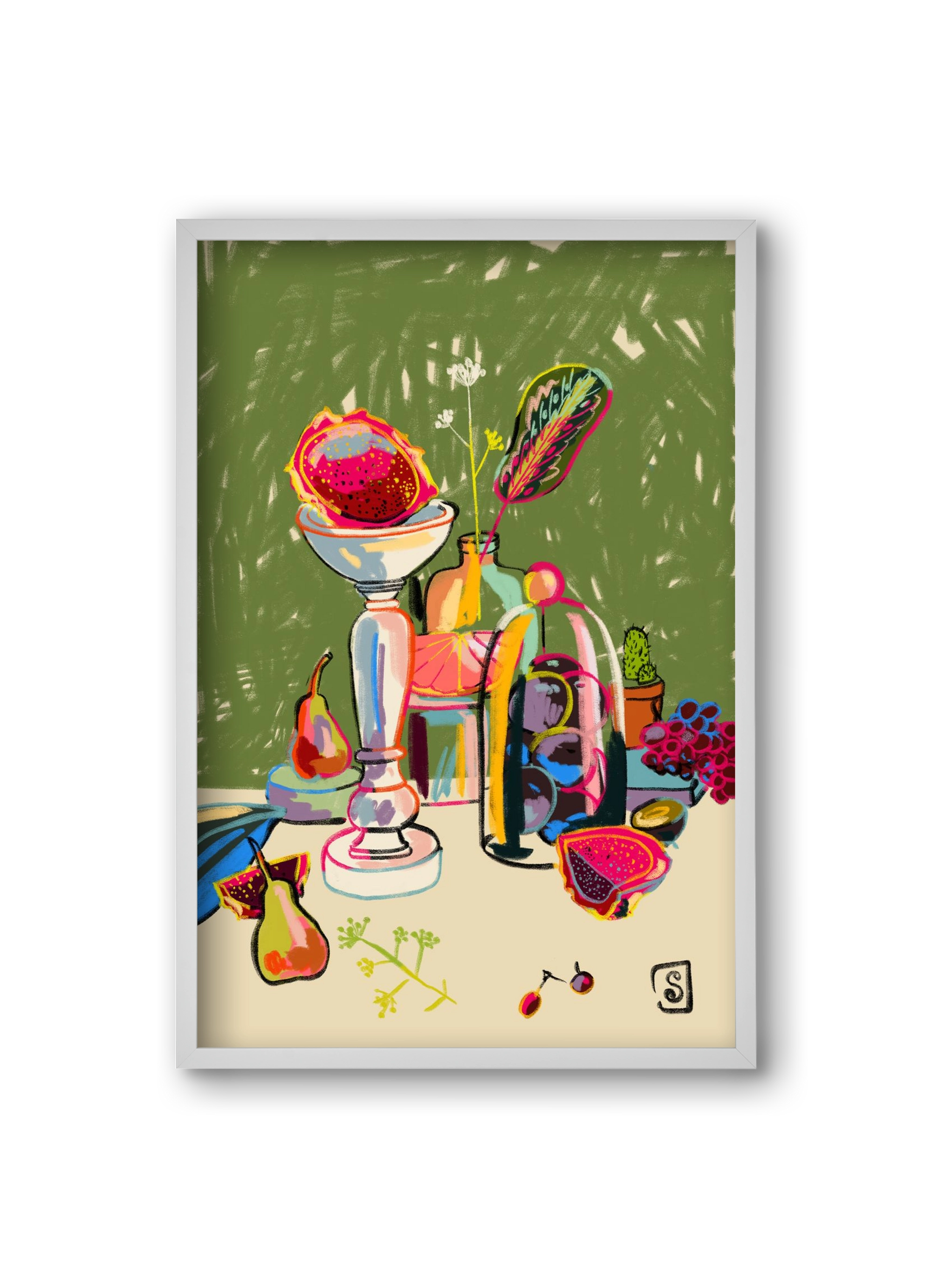 STILL LIFE WITH DRAGON FRUIT, 20x30 cm (20x30 cm), Fehér keret