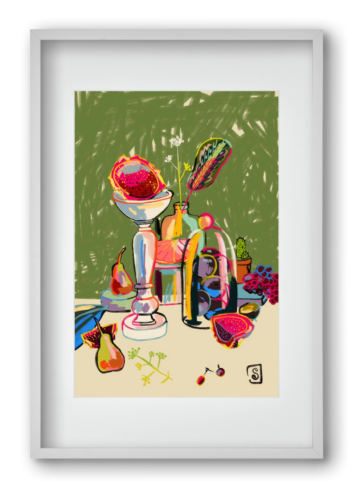 STILL LIFE WITH DRAGON FRUIT, 40x60 cm (30x45 cm), Fehér keret, paszpartuval
