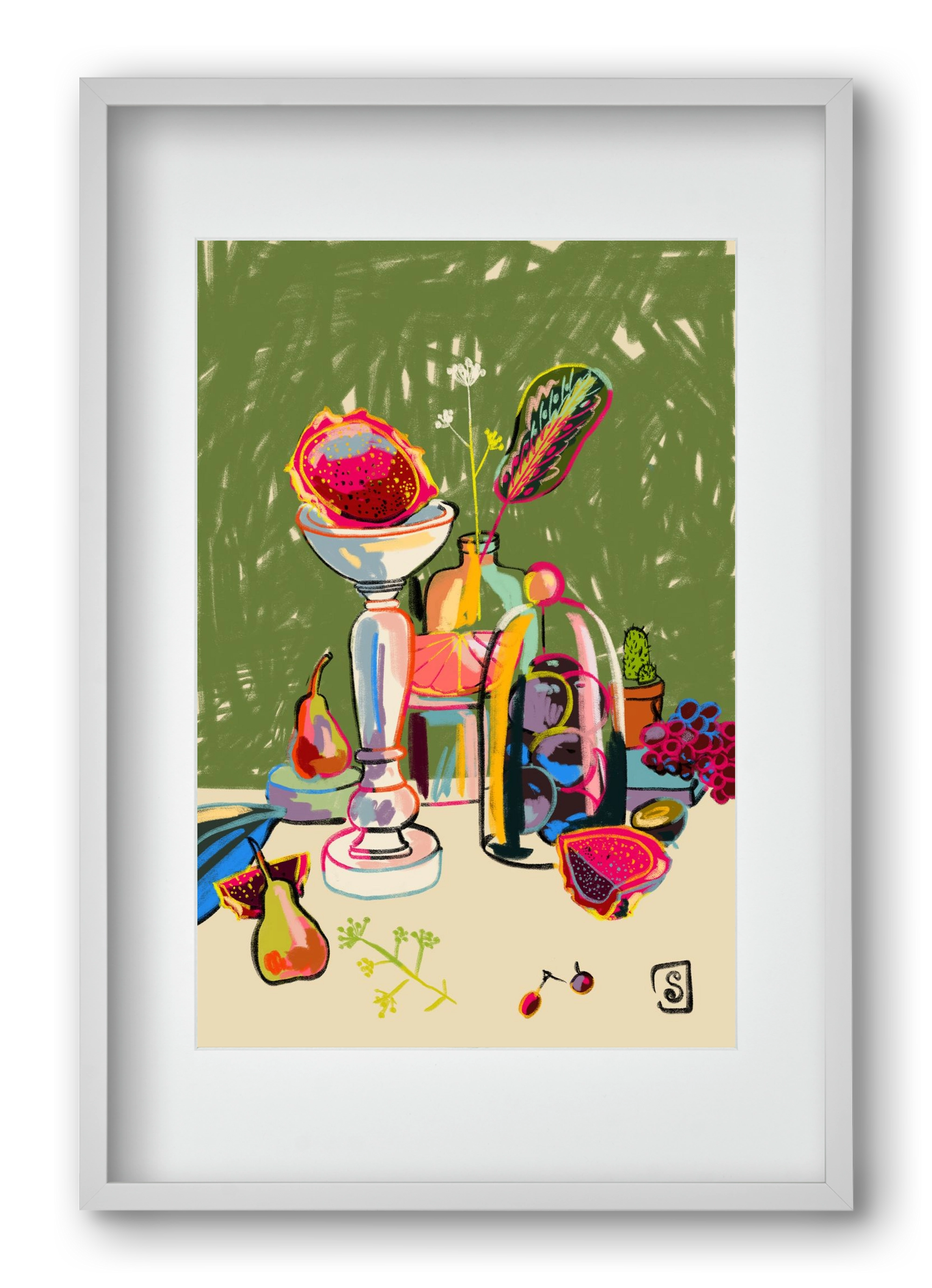 STILL LIFE WITH DRAGON FRUIT, 40x60 cm (30x45 cm), Fehér keret, paszpartuval