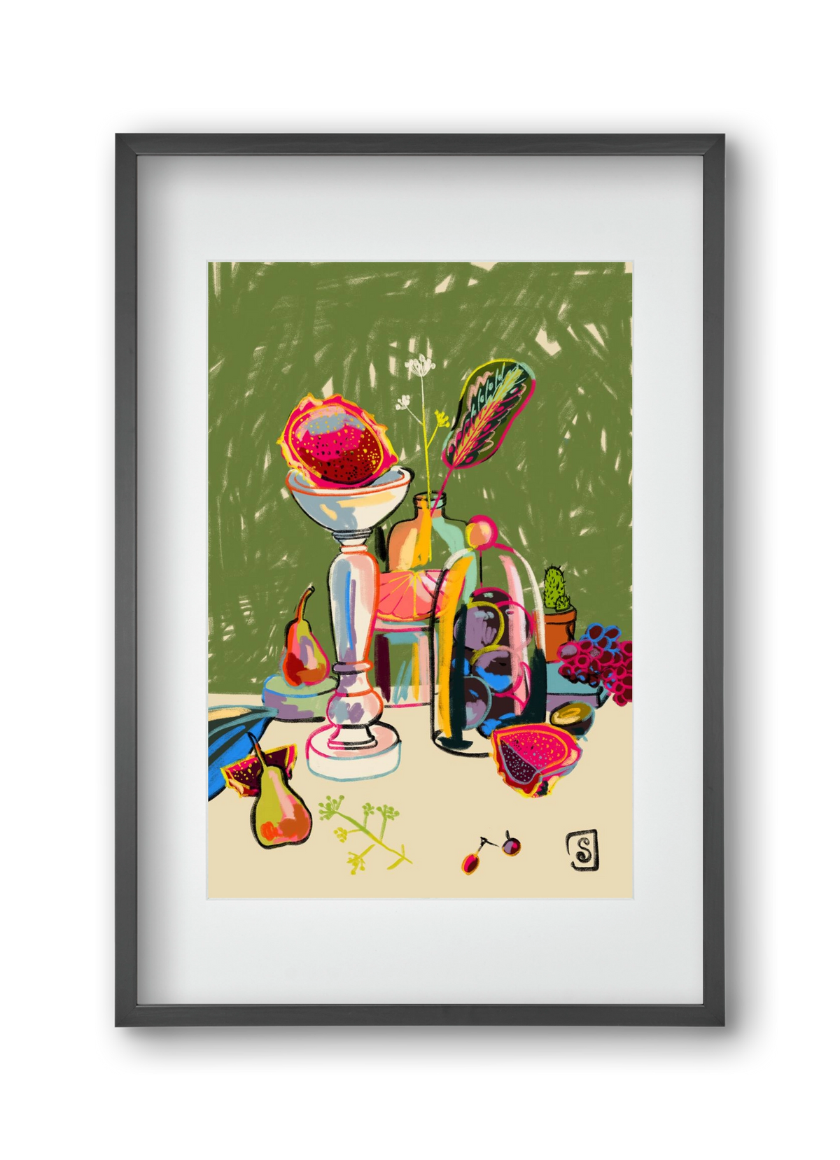 STILL LIFE WITH DRAGON FRUIT, 30x45 cm (20x30 cm), Fekete keret, paszpartuval
