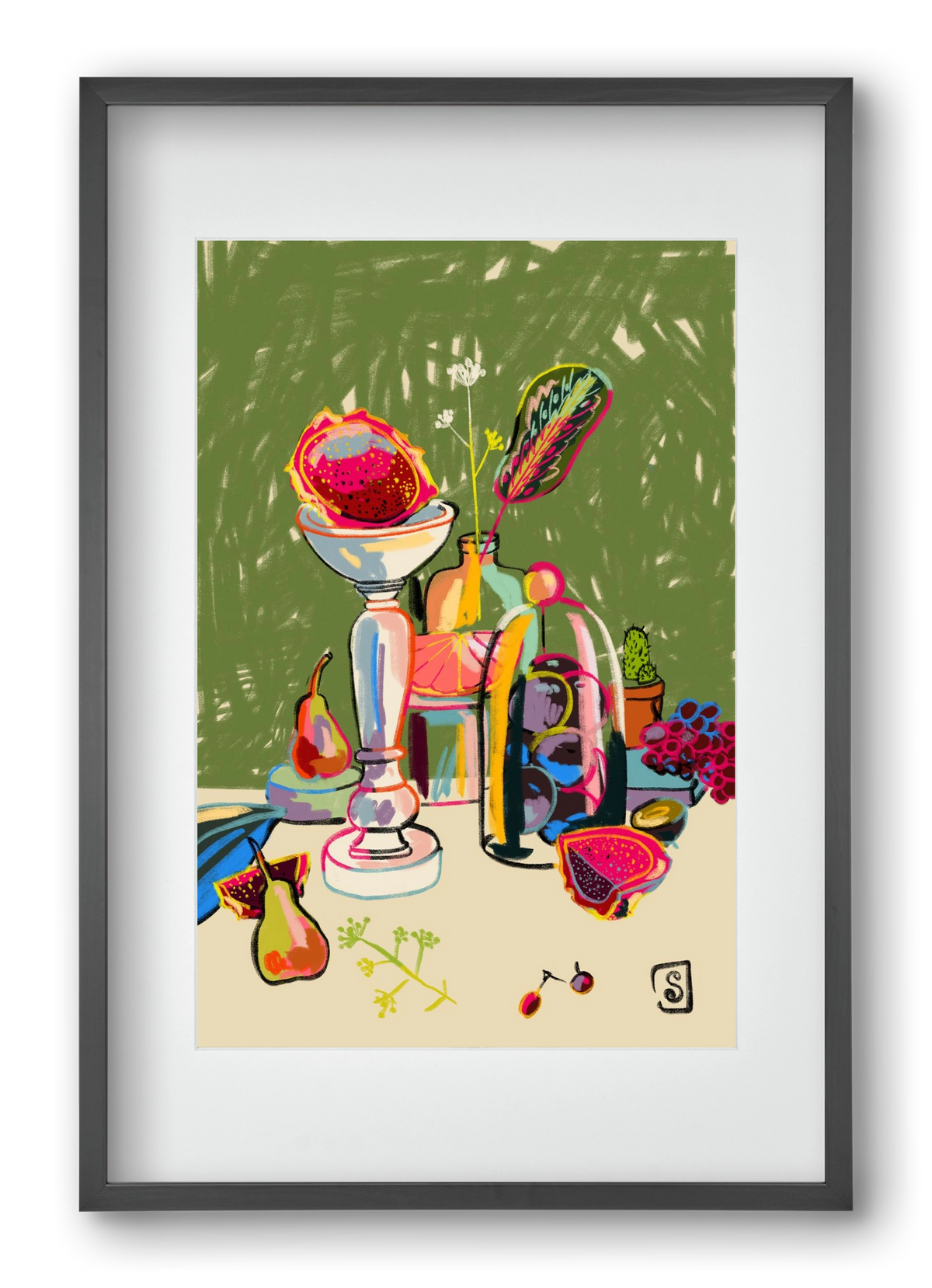 STILL LIFE WITH DRAGON FRUIT, 40x60 cm (30x45 cm), Fekete keret, paszpartuval