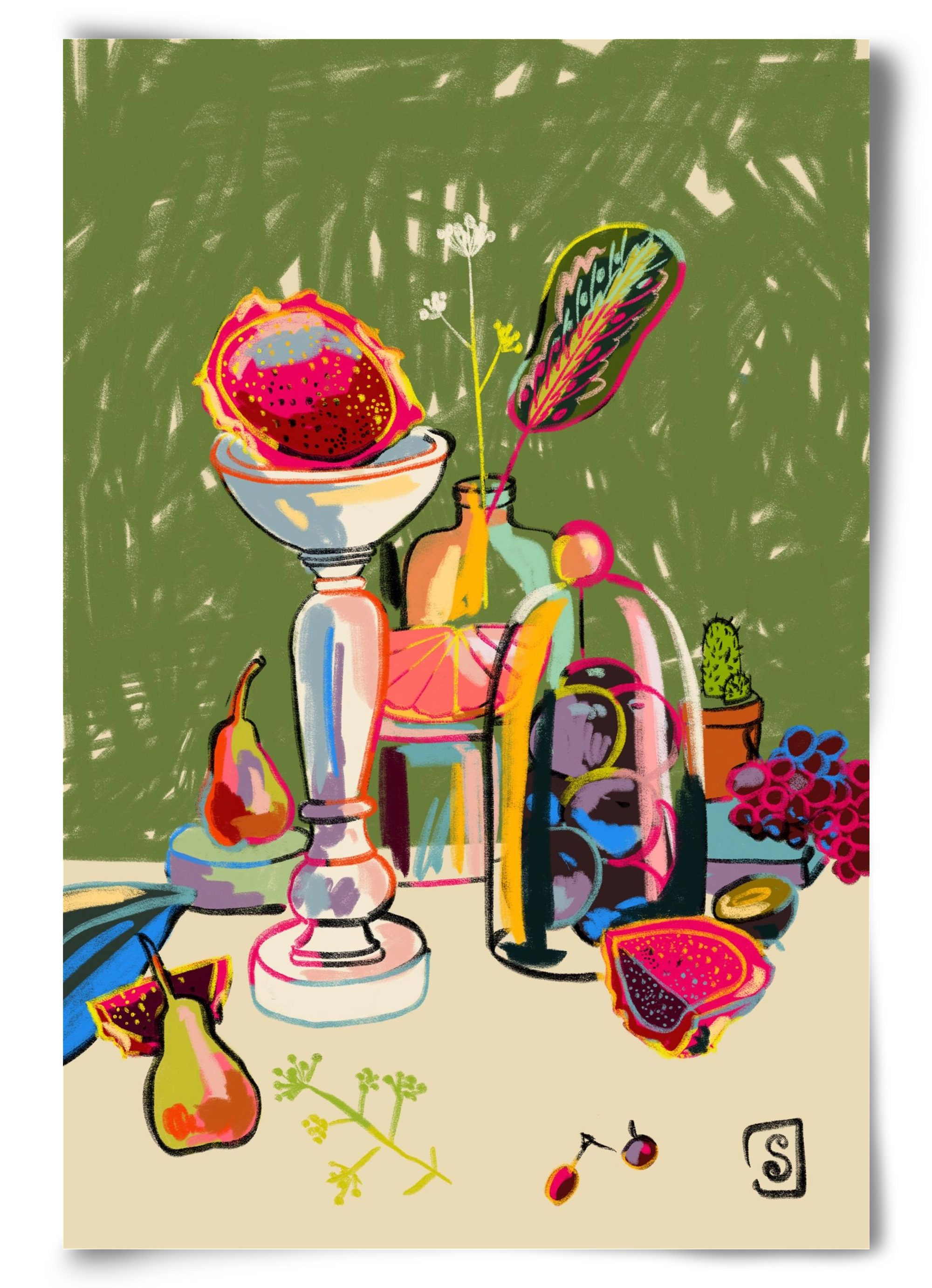 STILL LIFE WITH DRAGON FRUIT, 60x90 cm, Keret nélkül