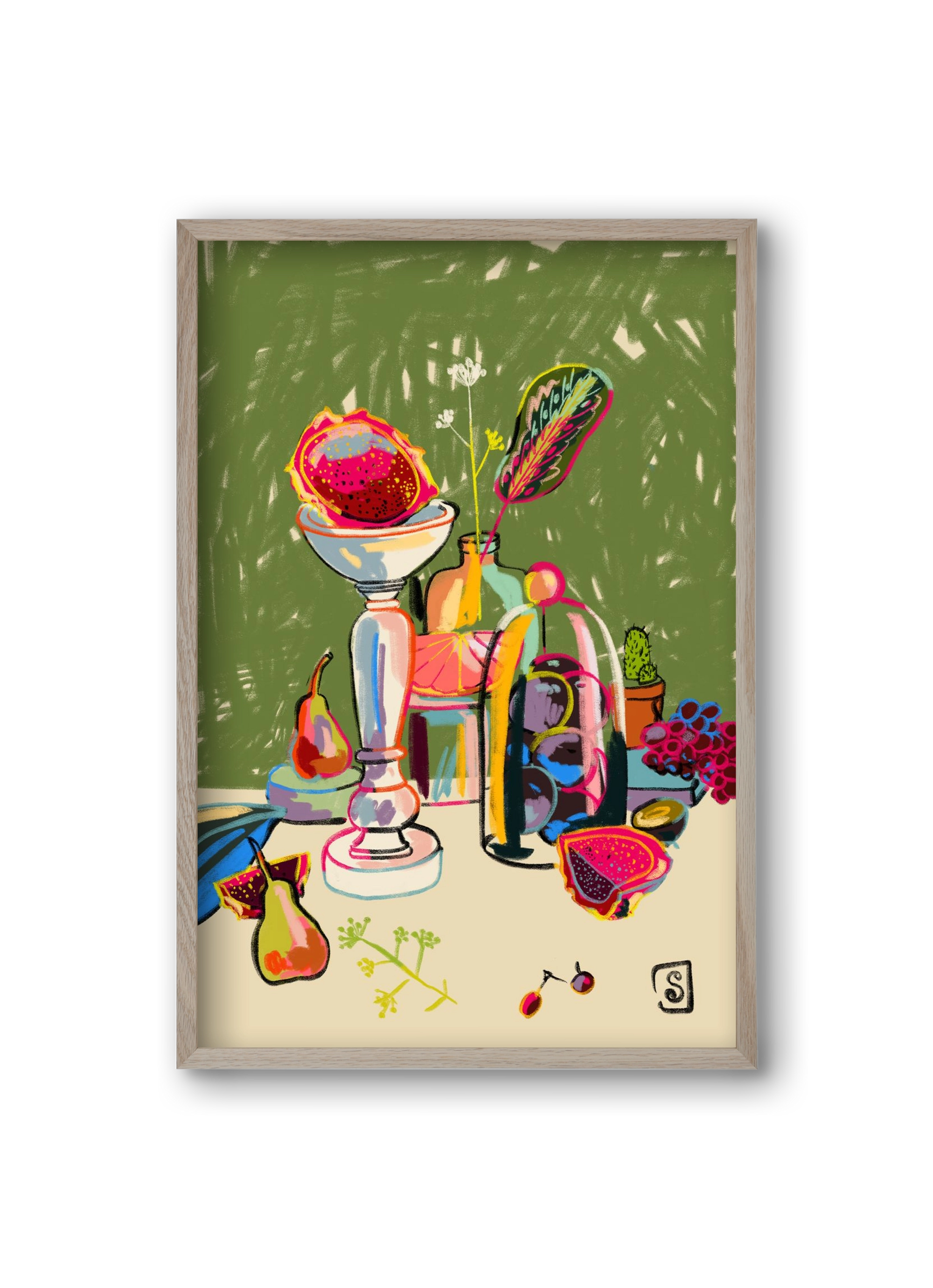 STILL LIFE WITH DRAGON FRUIT, 20x30 cm (20x30 cm), Tölgy keret