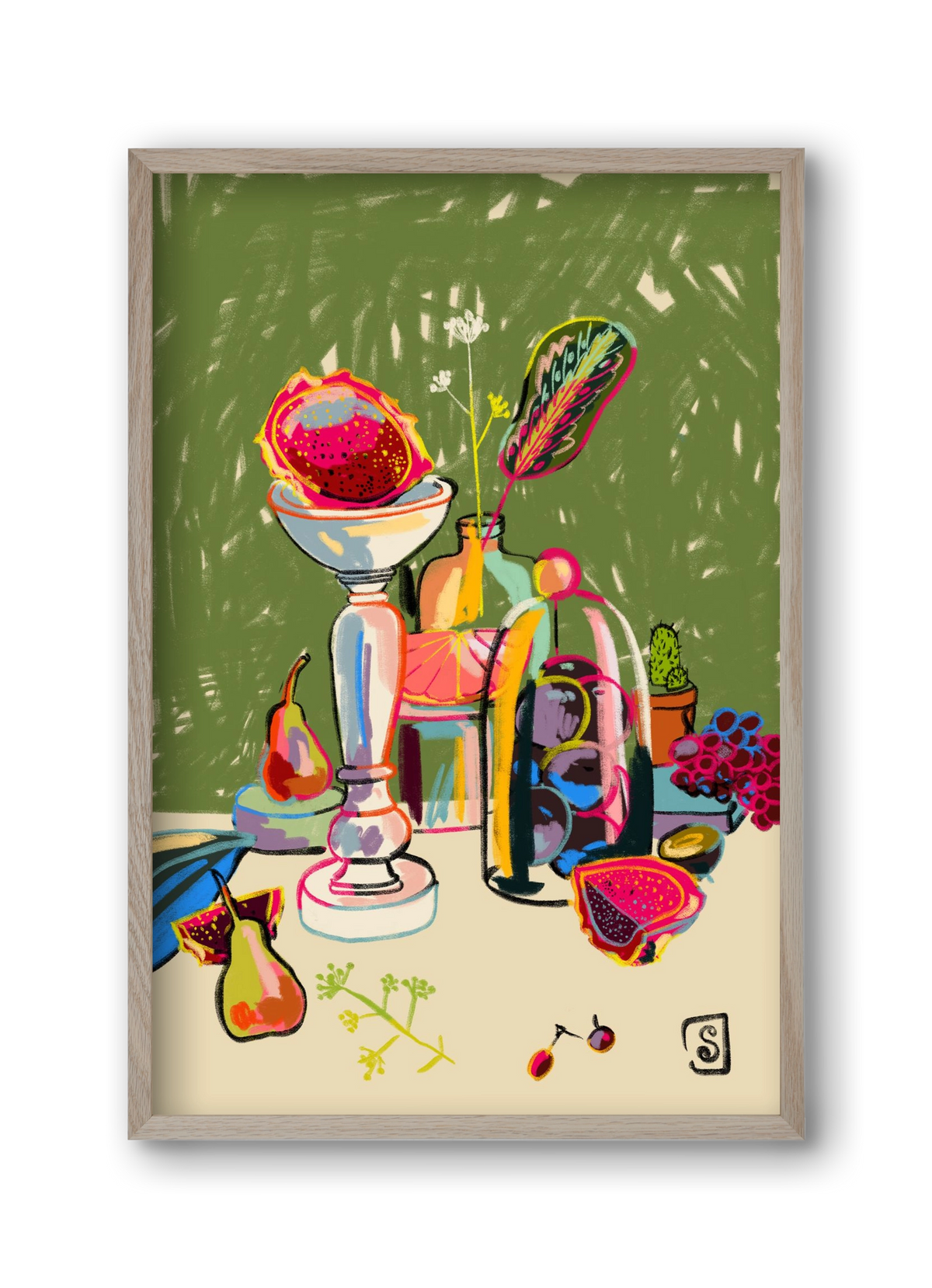 STILL LIFE WITH DRAGON FRUIT, 30x45 cm (30x45 cm), Tölgy keret